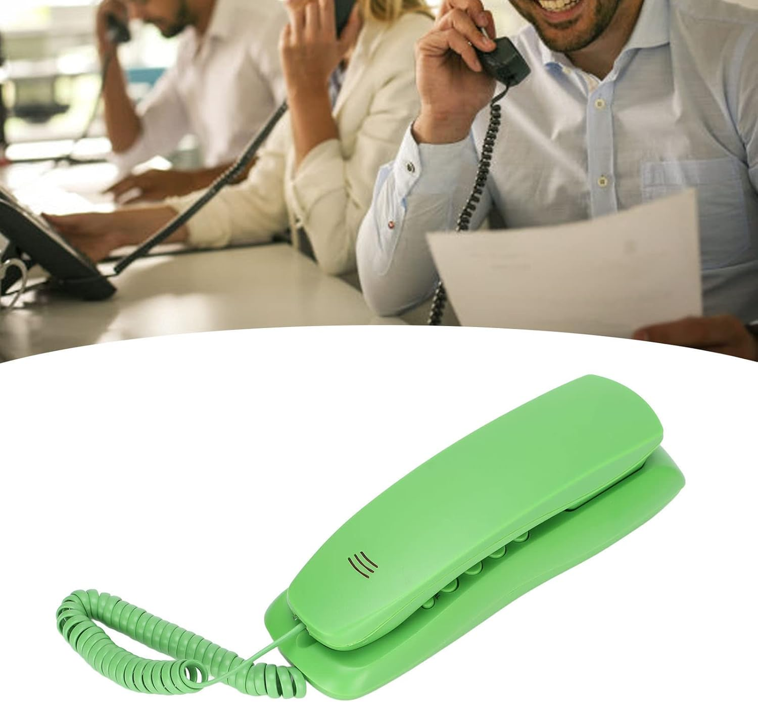 Corded Desk Telephone, Single Line Desk Fixed Telephone with Mute Pause Redial Music Function, Mini Landline Telephones for Home Hotel Office, Wall Mounted(Green) image number 6