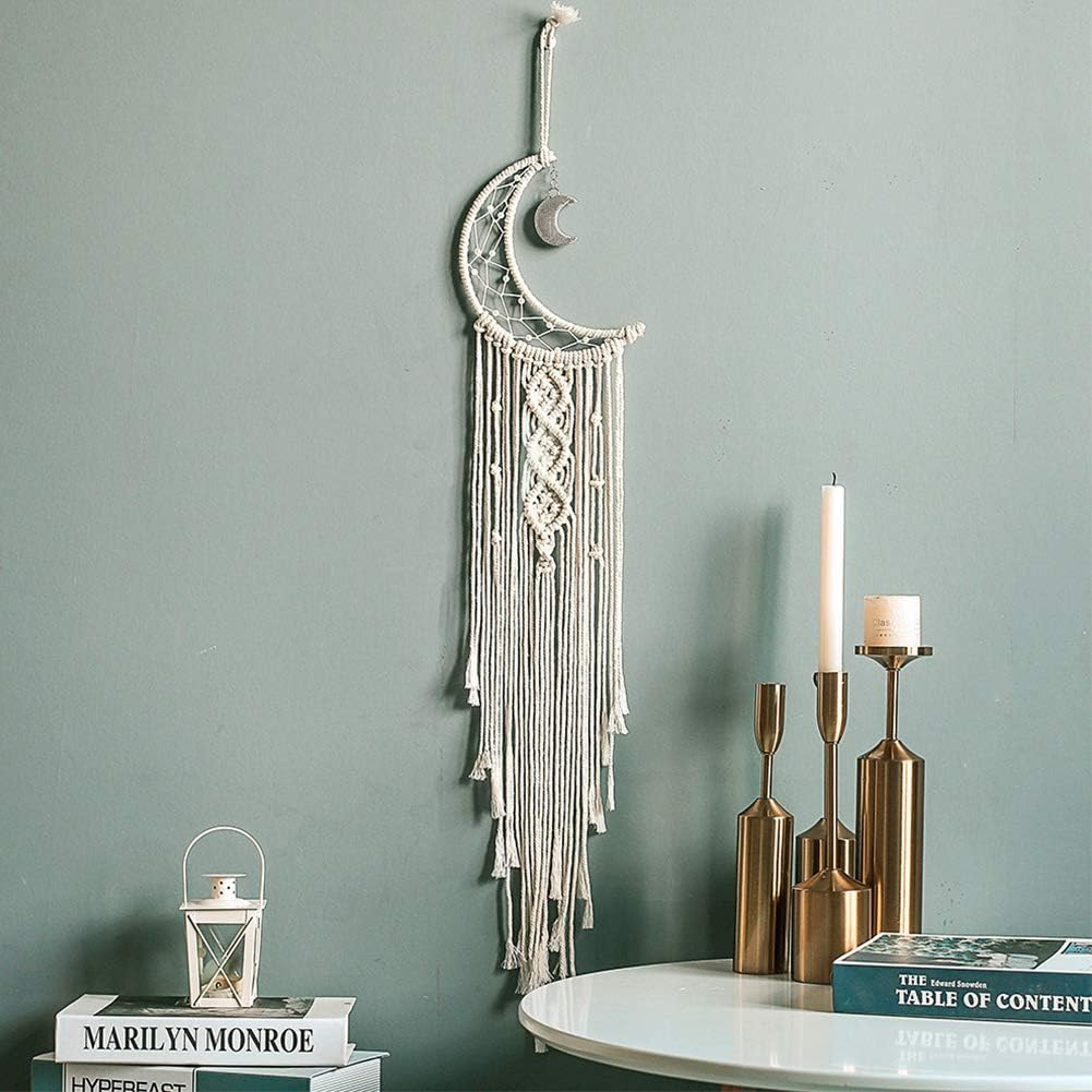 Dsaren Macrame Dream Catcher Wall Hanging Tapestry Moon Dreamcatcher Boho Home Decorations Wedding Ornament Craft Gift (Moon) image number 2