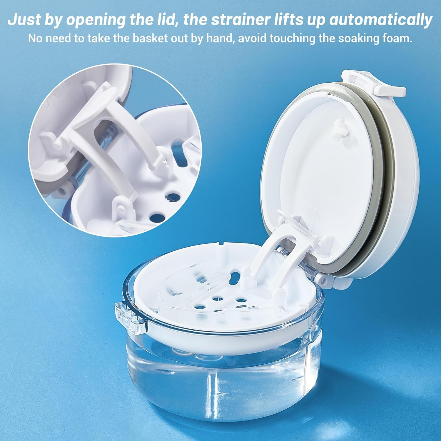 1 Pcs Automatic Rising Denture Bath Box Cup Complete Clean Care for Dentures Braces Cleaner Cup image number 1