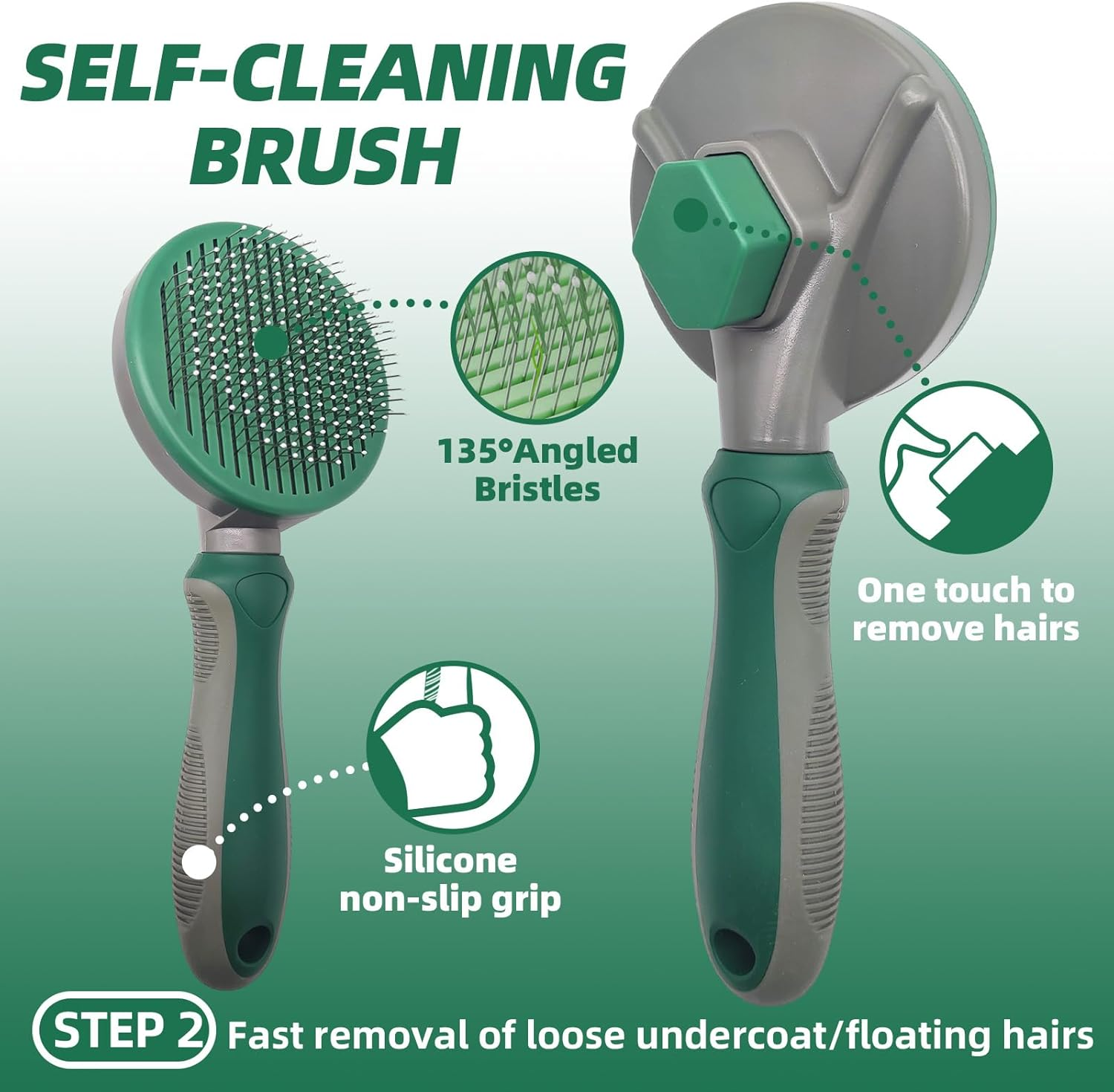 Dog Brush for Shedding, 7 PCS Dog Grooming Brush Kit Including Undercoat Rake, Slicker Brush, Dematting Comb, Nail Clipper, Bath Brush for Long & Short Haired Dogs, Cats (Green) - Green image number 2