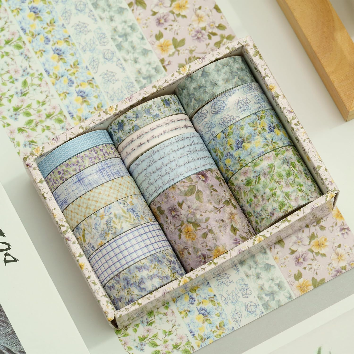 Songdao Floral Washi Tape Set - 15 Rolls Blossom Arts Adhesive Tapes Flowers Garden Decorative Masking Tape Sets for Craft, Kids, Scrapbook, DIY, Gift Wrapping (3-Lavender Fields)