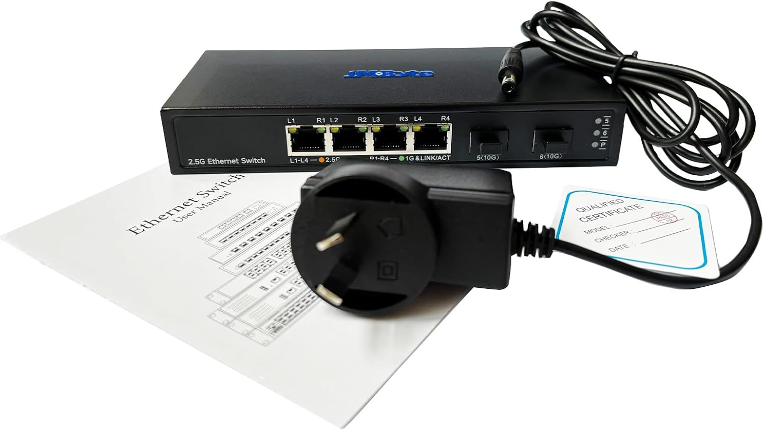 Jm-Byte 6-Port Desktop Ethernet Switch with 2 X 10G SFP/SFP+ Uplink Ports, 4 X 2.5 Gigabit RJ-45 Ethernet Ports, Unmanaged Network Switch, Plug & Play, Metal Case (JM-CN2059-X) image number 2