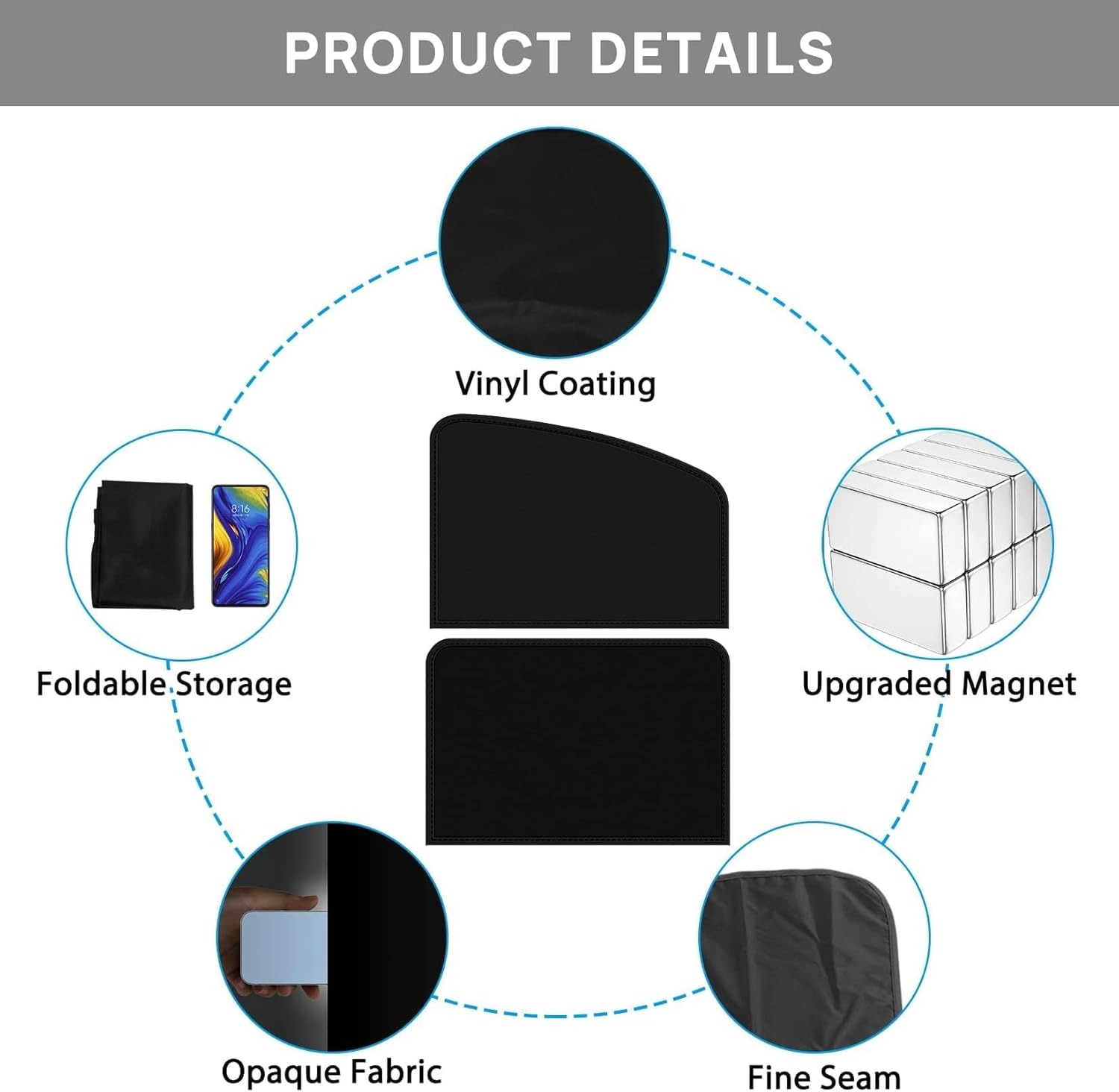 Psler Universal Side Window Sun Shade Magnetic Privacy Blinds Car Blackout Curtain 4PCS for Camping Sleeping Baby Kids image number 6