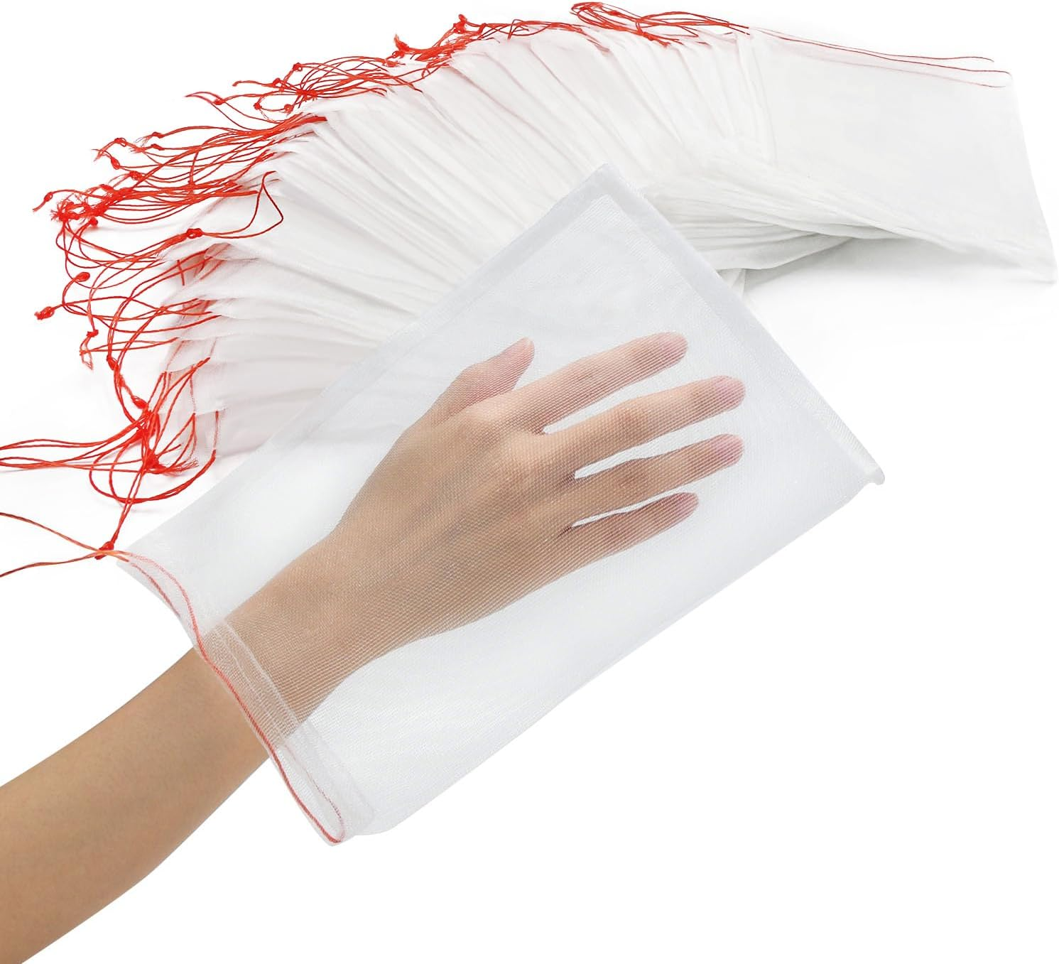 ENPOINT Fruit Bags for Fruit Trees, 100 PCS 6X10 Inch Fruit Protection Bags with Drawstring, Garden Netting Mesh Fruit Cover Bag for Grape, Tomato, Peach, Apple, Flower from Birds Bugs image number 4