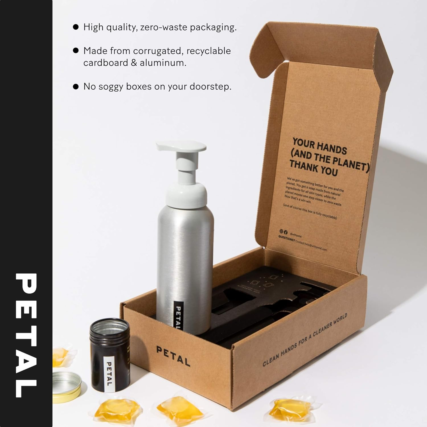 Petal Foaming Hand Soap Starter Kit - Reusable Foaming Soap Dispenser (Black - 8.5Oz) + Foaming Hand Soap Refill Pods (4Ct) - Zero Waste, All Skin Types (Lemongrass) image number 1