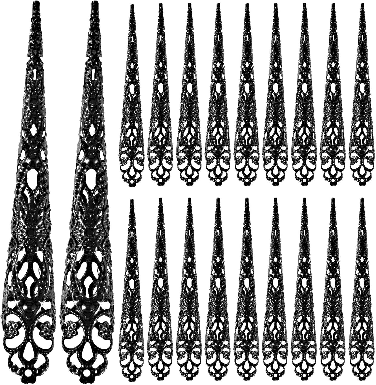 ANCIRS 10 Pack Finger Nail Tip Claw Rings, Ancient Queen Costume Fingertip Claw Nail Rings Decoration Accessory, Finger Knuckle Protectors for Halloween Cosplay Drama Dance Show- Black