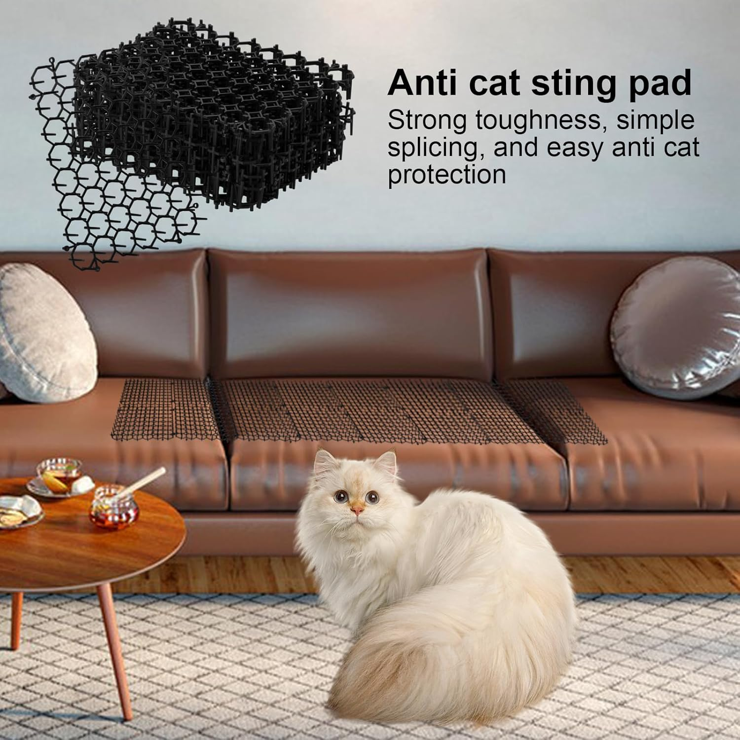 Thorn Grid against Cats, 12 Pieces Cat Protection Mat with Tips, Cat Repellent Mat, anti Cat Mat, Thorn Grid Animal Barrier with 12 Nails and 20 Cable Ties for the Garden image number 2