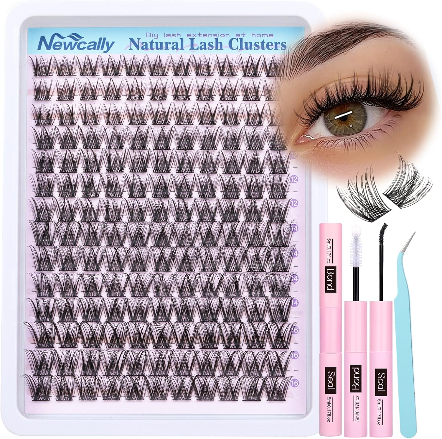 Lash Clusters Kit Wispy Natural Cluster Eyelash Extension Kit DIY Lash Extension Kit C Curl 10-16MM Eyelash Clusters Volume Individual Lashes Kit by Newcally image number 5