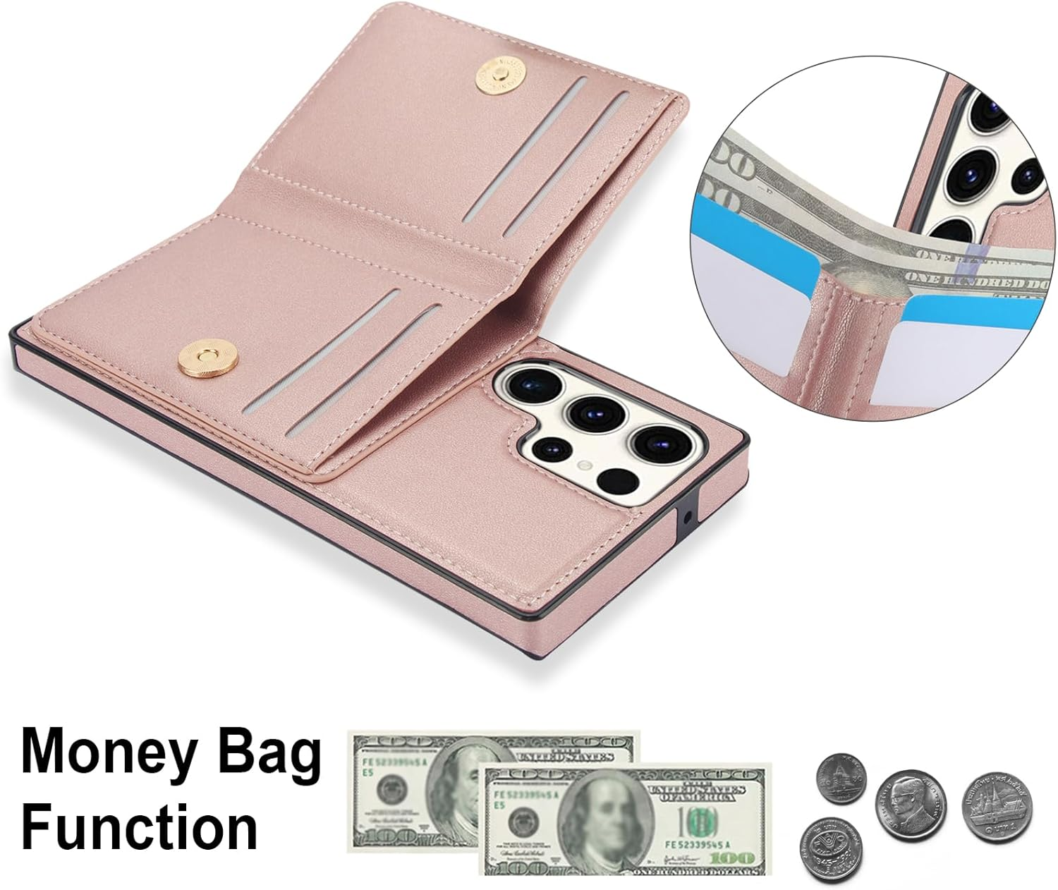 Asuwish Phone Case for Samsung Galaxy S23 Ultra 5G with Tempered Glass Screen Protector and RFID Card Holder Slot Ring Kickstand Cell Accessories S23Ultra 23S S 23 23Ultra 6.8 Inch Women Men Rose Gold - Purple image number 3