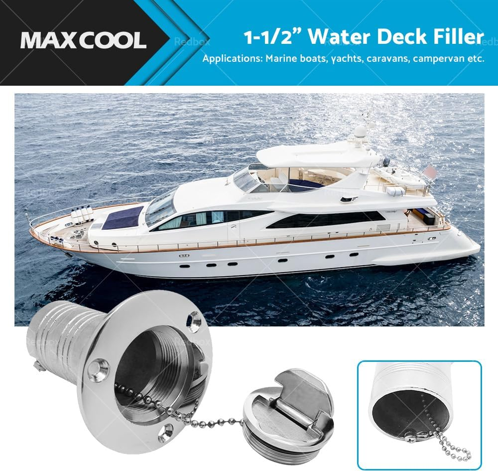 1.5" 38Mm Boat Gas/Fuel/Diesel/Water Deck Fill/Filler with Keyless Cap 1-1/2" Polished 316 Stainless Steel Hardware for Marine Boat Yacht Caravan image number 2