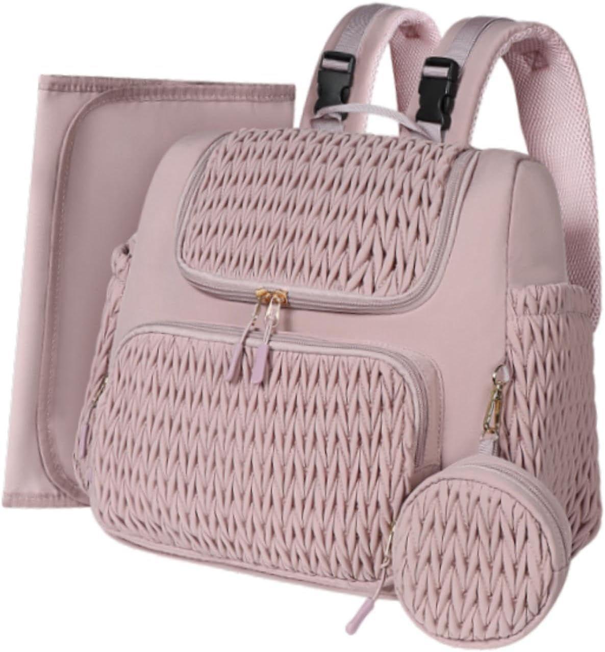 Amagogo Diaper Bag Nylon Portable Backpack Nappy Bag for Baby Travel Outdoor Dad Mom, Pink