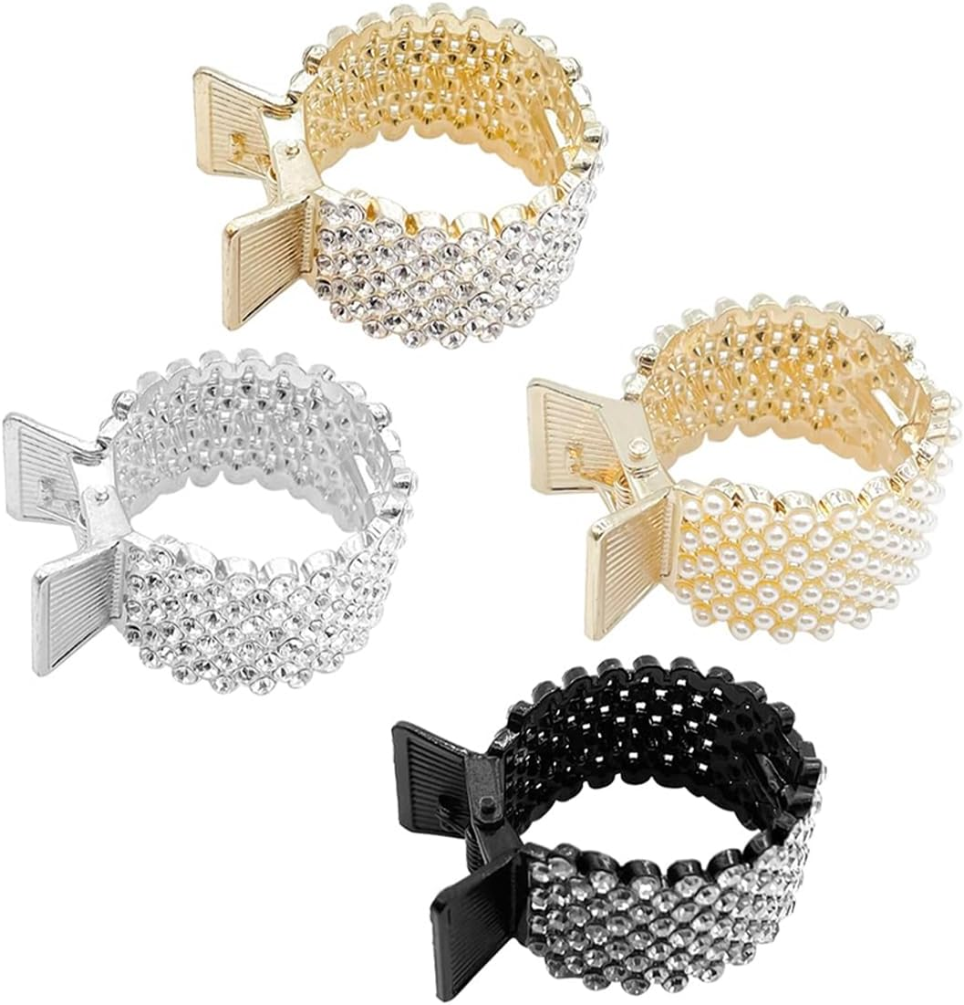 Orivin Small Shark Clips with Rhinestones in 4 Styles - Safe High Ponytail for Thick Long Hair for Women (Gold/Silver/Black/Pearl) image number 2