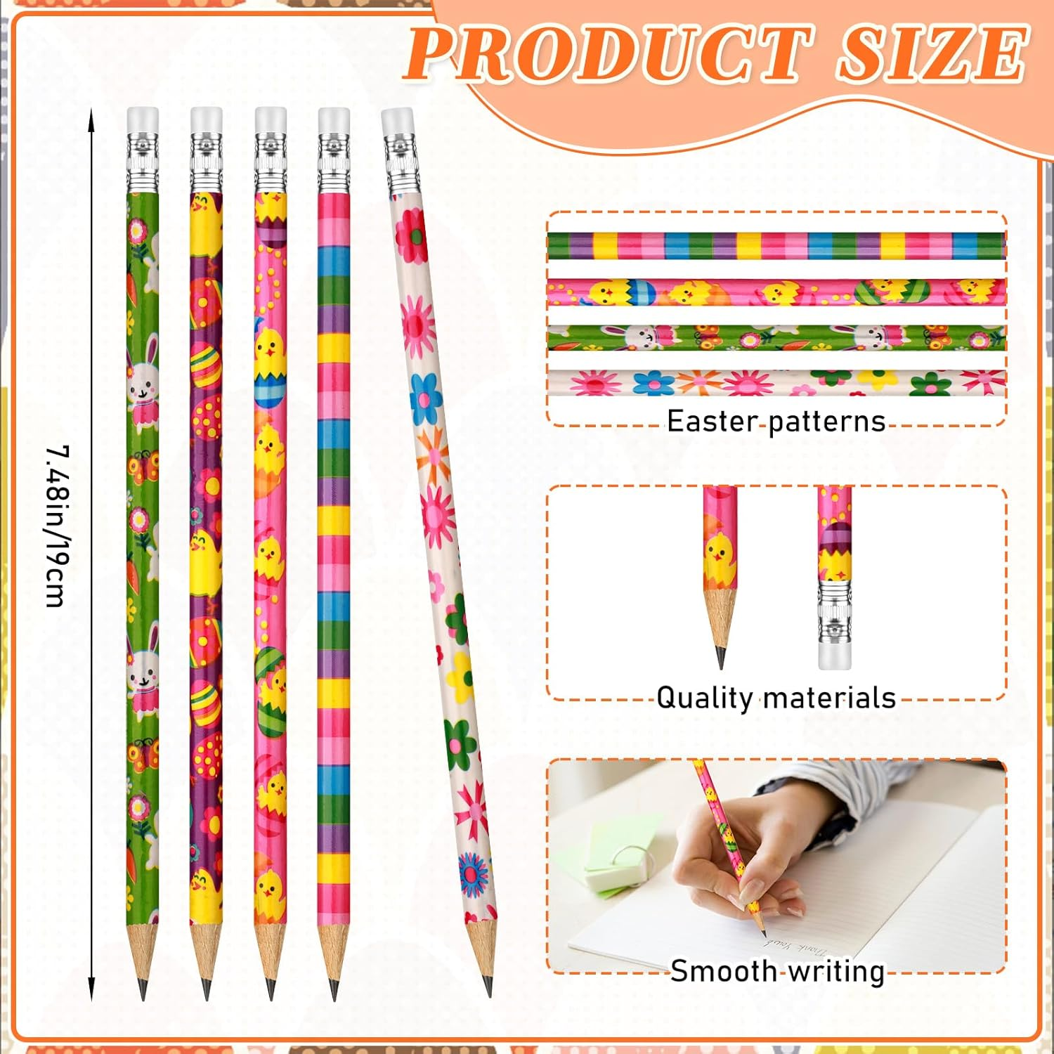 Mooliwe 48 Pcs Easter Pencils and Notepads Set 24 Pcs A6 Easter Bunnies Spiral Journal Notebook 24 Pcs Assorted Colorful Pencils with Eraser for Kids School Classroom Gift Exchange Supplies (Cute) image number 4