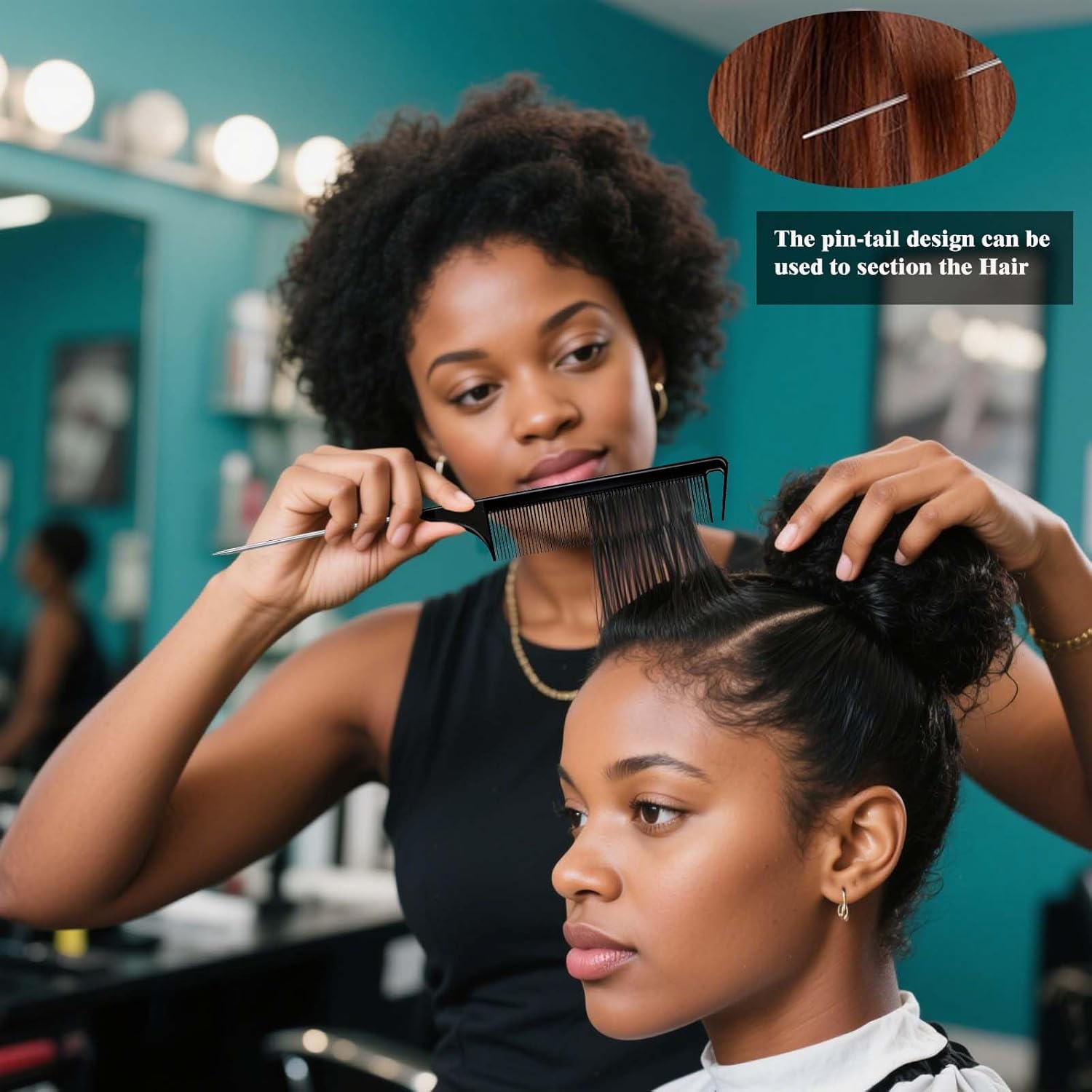 8PCS Hair Brush with Hair Spray Bottle, Hair Styling Comb, Detangle Brush for Natural, Afro British Type 3A-4C, Slick Brushs Set (Black) image number 5