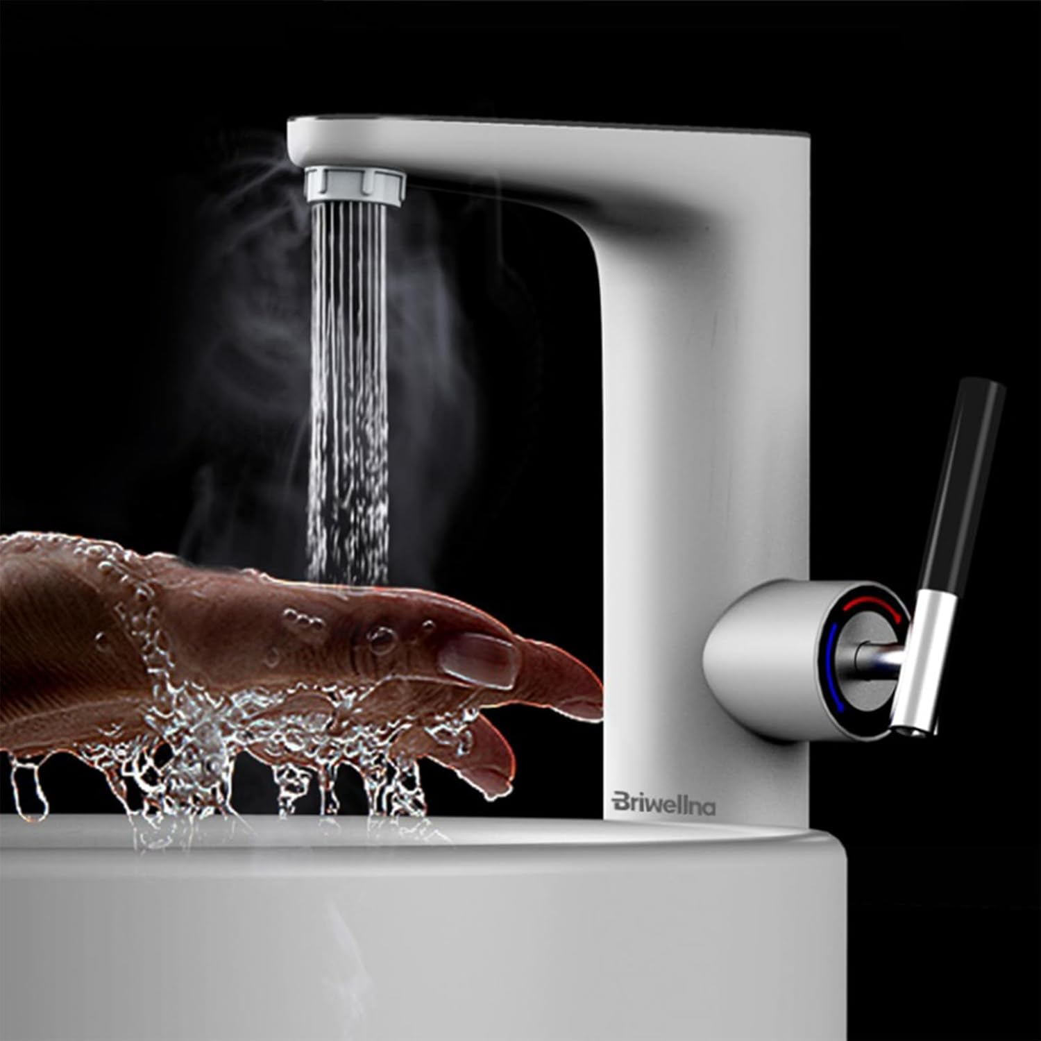 Briwellna Instant Basin Faucet, 220V Electric Tankless Water Heater with Digital Display, Electric Bathroom Tap (White) image number 2