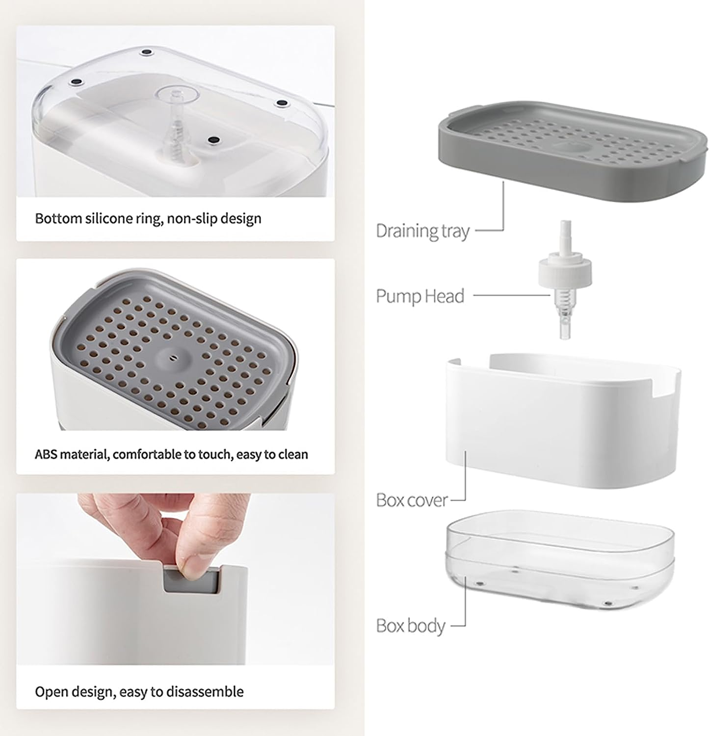 RUFCRIL Soap Pump Dispenser and Sponge Holder, 10 Ounces / 300Ml Dish Soap Dispenser for Kitchen,White