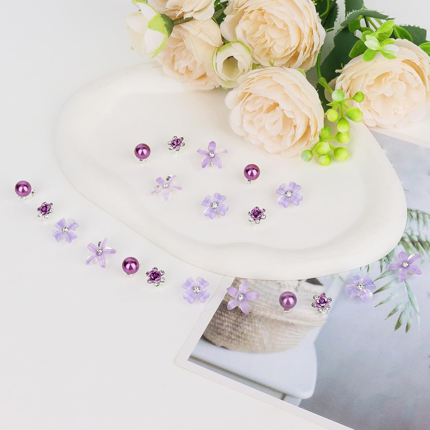 Bumlofa Set of 20 Small Hair Clips in Purple Tones, Elegant Hair Clip Flower with Crystals for a Charming Hairstyle image number 4