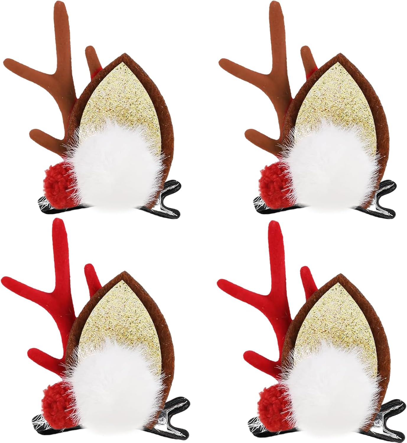2 Pairs Christmas Reindeer Hair Clips, Christmas Hair Accessories with Antlers, Hair Clip, Christmas Hair Clips, Reindeer, Hair Accessories Christmas for Women, Girls, Children (C)