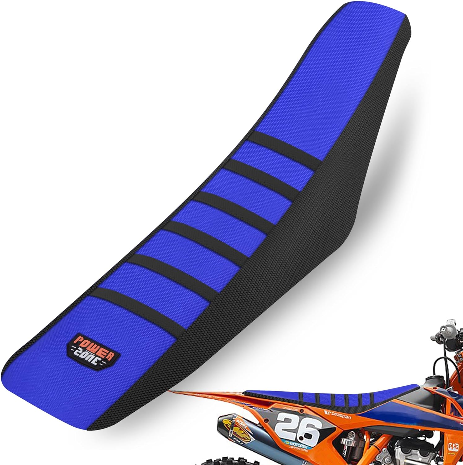 Universal Ribbed Dirt Bike Seat Cover - Gripper Soft Seat Cover for Most Dirt Pit Bike Motorcycle (White-Black)