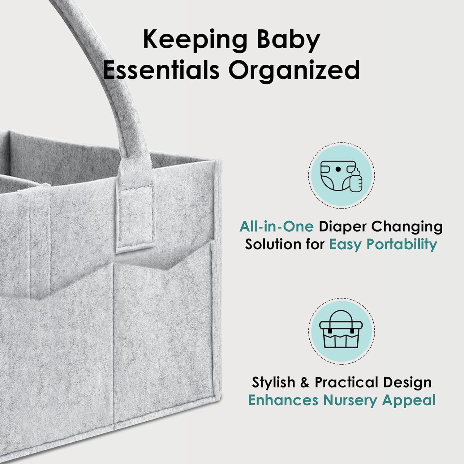 Diaper Caddy Organiser with Handle- 2-Pack Foldable Nursery Tote Storage Bin & Car Organiser for Diapers, Wipes, and Baby Essentials -Portable Car Travel Organizer Toys Storage Bag with Multi Pockets image number 3