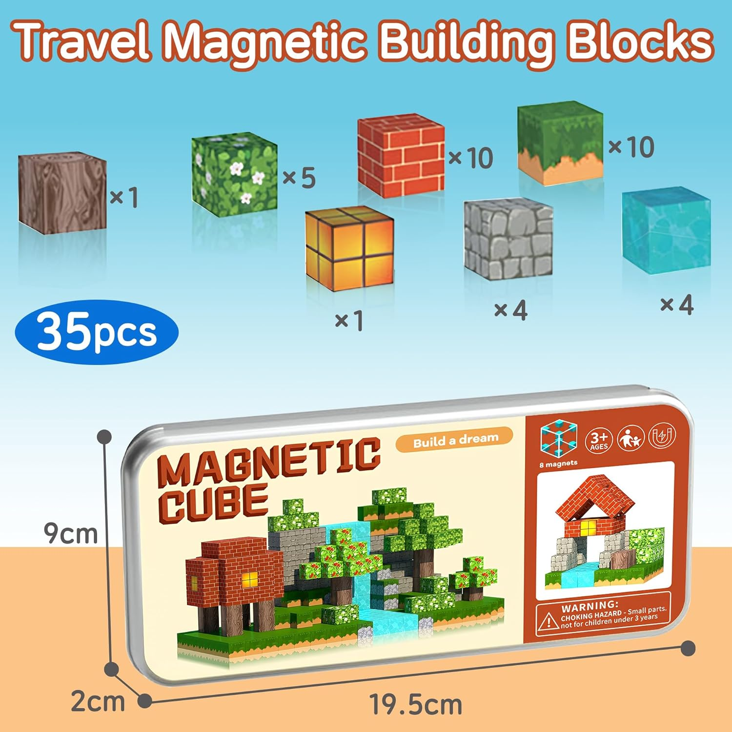 35PCS Mini Magnetic Blocks Travel Set&ndash; Travel Magnet Building Toys for Kids Ages 3-8, STEM Educational Construction Cubes with Portable Iron Box, Birthday Christmas Boys & Girls Gift image number 2