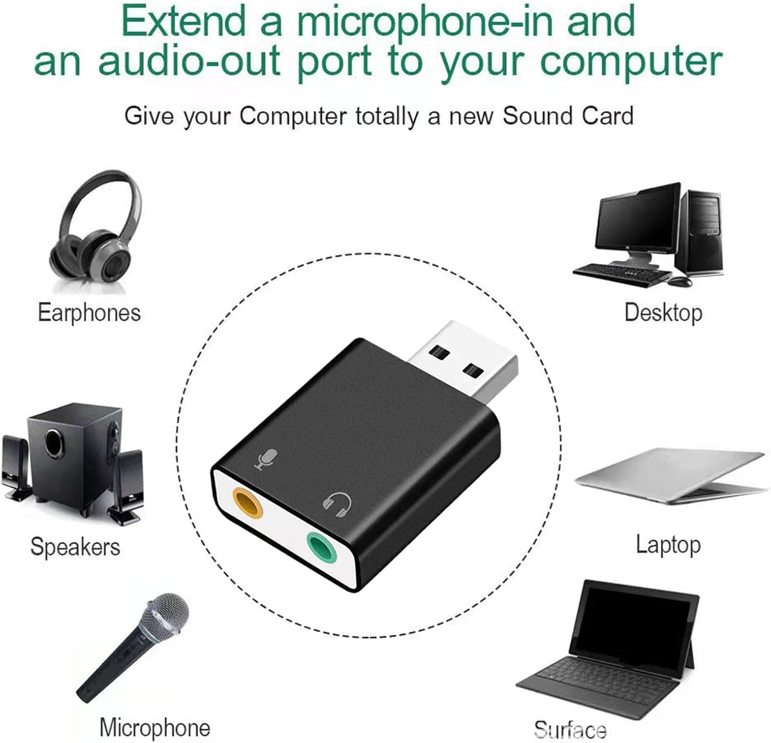 USB Sound Card, USB Card Adapter | USB 3.5Mm Stereo Adapter, Plug and Play Sound Card Accessories, USB Card Devices for Laptop Computer image number 3