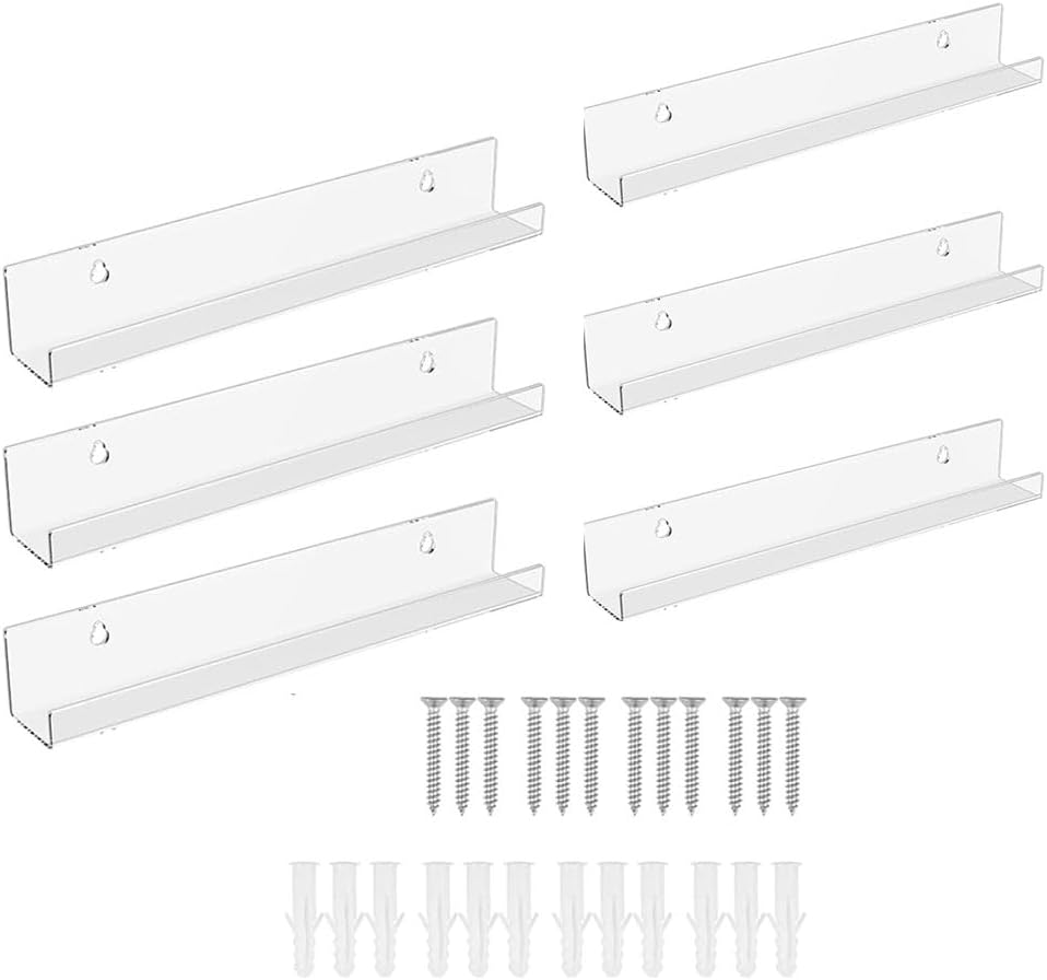 6PCS Vinyl Record Shelf, 12 Inch Vinyl Record Wall Mount Shelf Set, Storage Display Album Record Holder Clear Acrylic Floating Shelves for Wall Decor Album Covers Home Decoration Organization image number 2