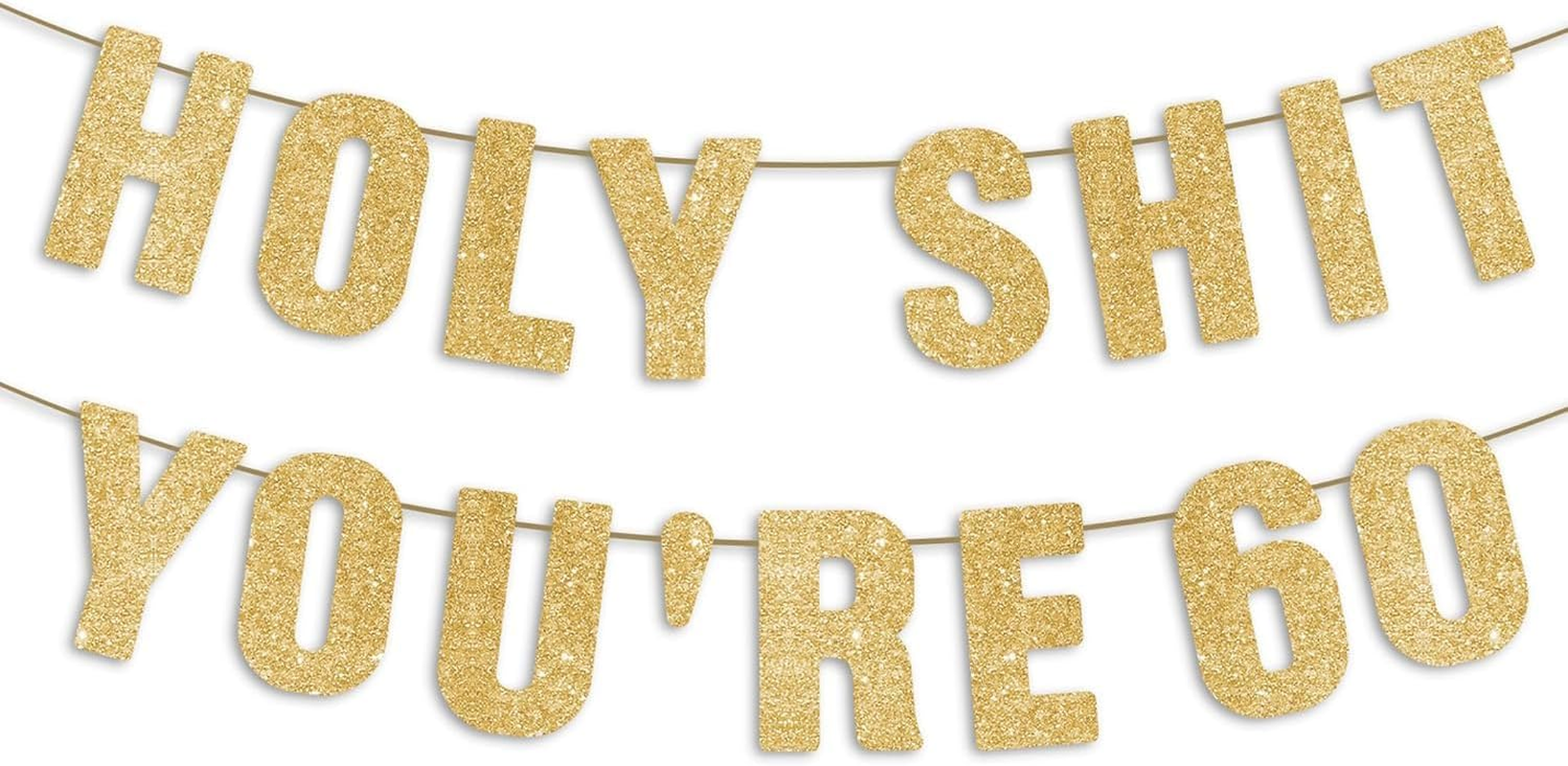 60Th Birthday Banner - Gold Glitter, 60Th Birthday Decorations for Men & Woman, Funny Sixty Sign for Her&Him, 60 Party Sign image number 2
