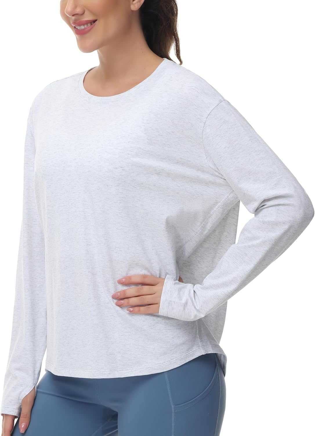 THE GYM PEOPLE Women'S Long Sleeve Workout Shirts Back Loose Fit Running Tee Tops with Thumb Hole image number 6