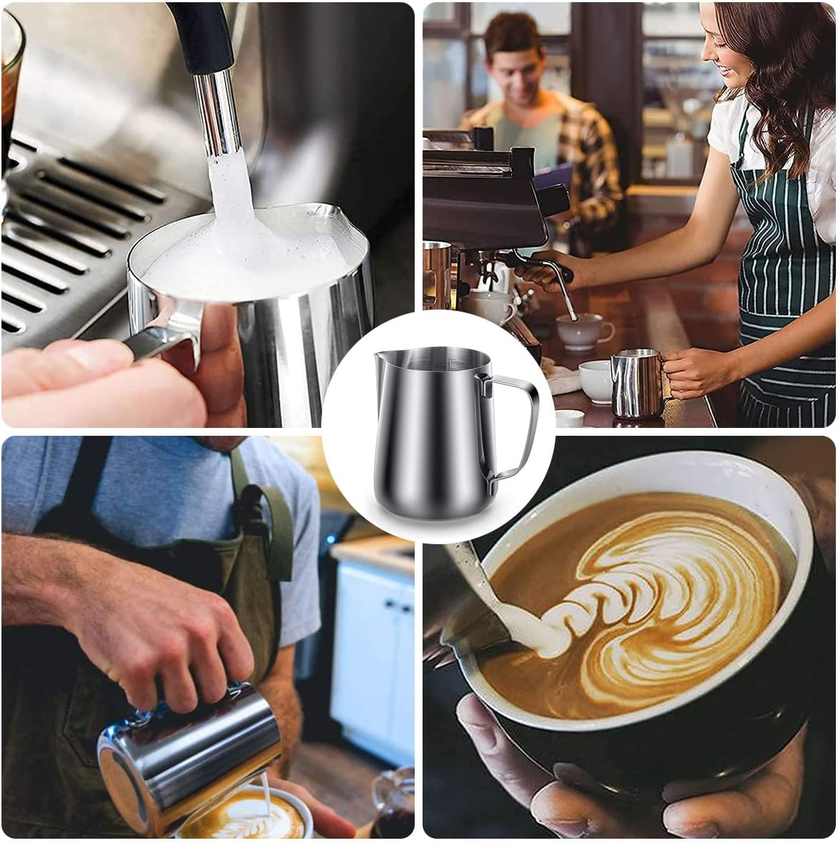 Metal Milk Frothing Jug 20Oz/600Ml Milk Frothing Pitcher with Decorating Art Pen Stainless Steel Steaming Measurements inside for Espresso Machine Coffee Foam Making Cappuccino Latte image number 3