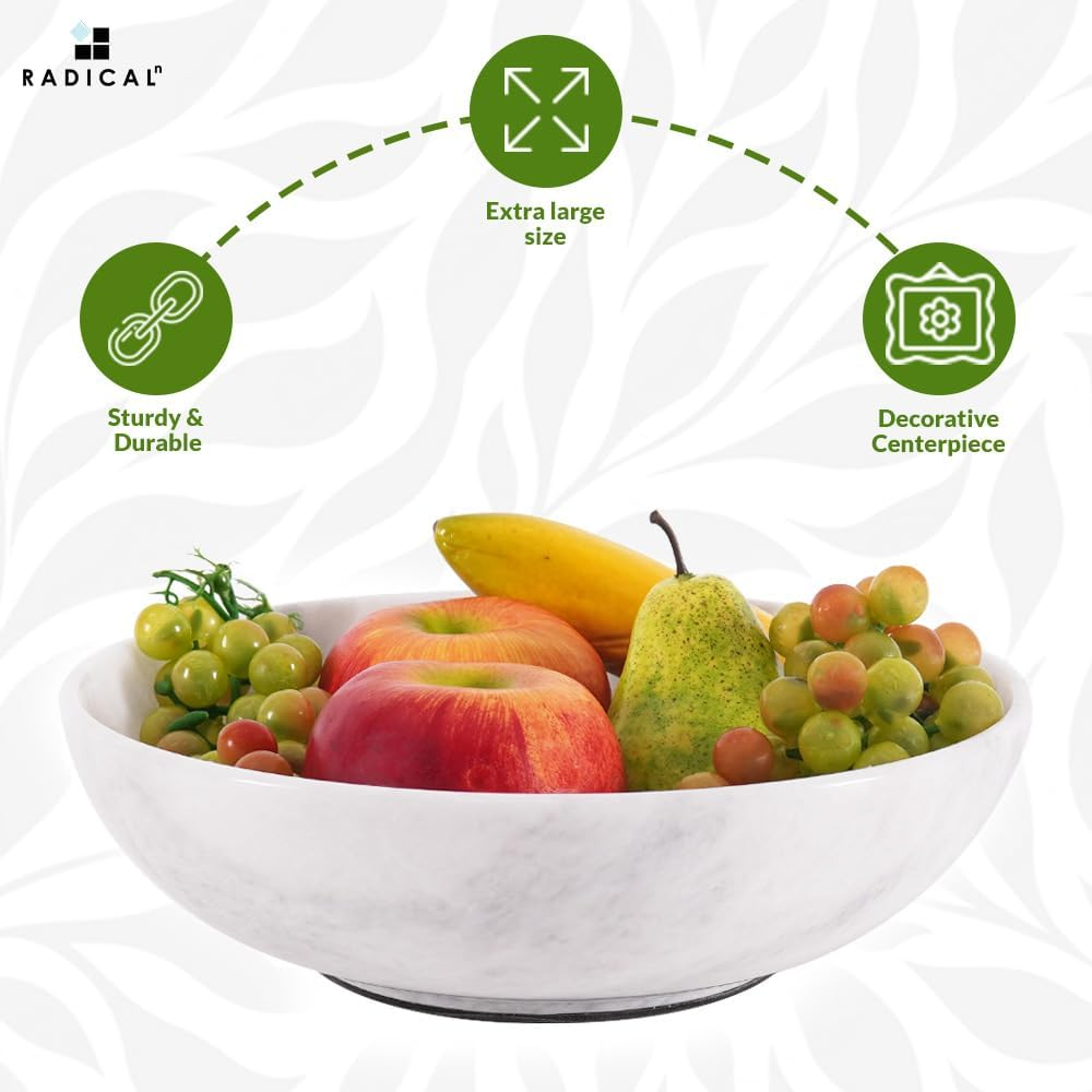 Radicaln Marble Fruit Bowl 10" Inches White Handmade Fruits Serving Bowl for Kitchen Organization Farmhouse Kitchen D&eacute;cor Fruits Holder for Dining Table image number 2