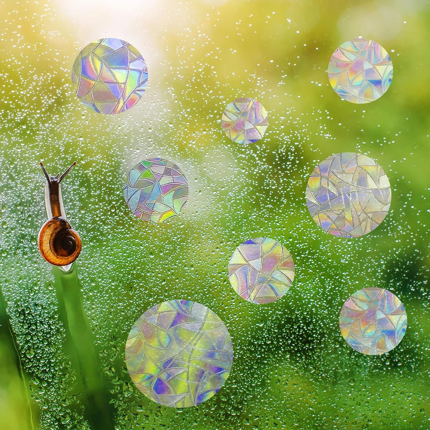 ROROP 36 Pcs Anti-Collision Window Decals, Rainbow Stickers Circle Window Clings -To save Birds from Window Collisions,Non Adhesive Prismatic Vinyl Window Clings