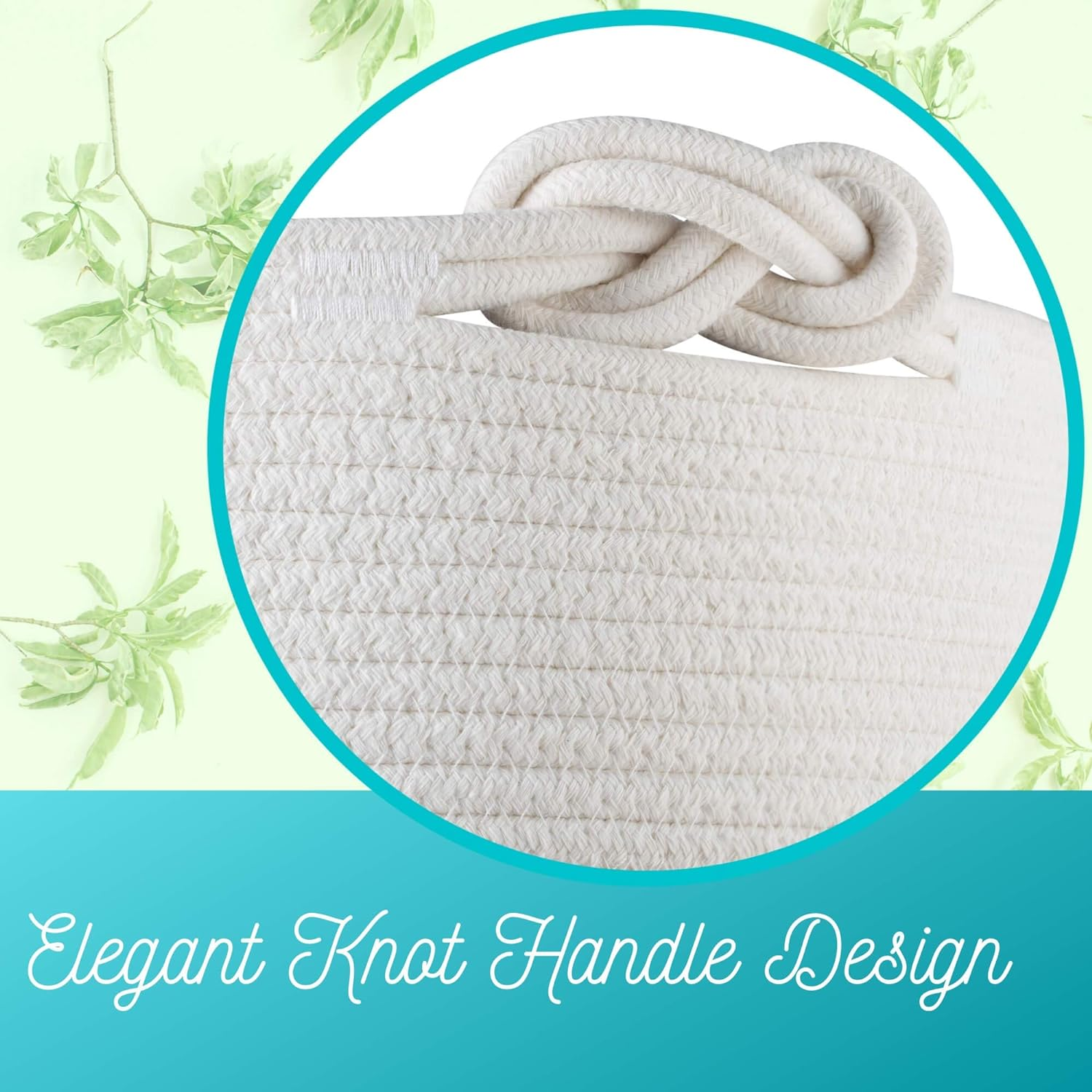 MINTWOOD Design 15 X 14.2 Inches Woven Cotton Rope Storage Basket, Stuffed Toy Basket Bin, Laundry Basket Hamper, Nursery Basket, Dog Toy Basket, Blanket Basket, Gift Basket, Light Brown - Creamy White image number 5