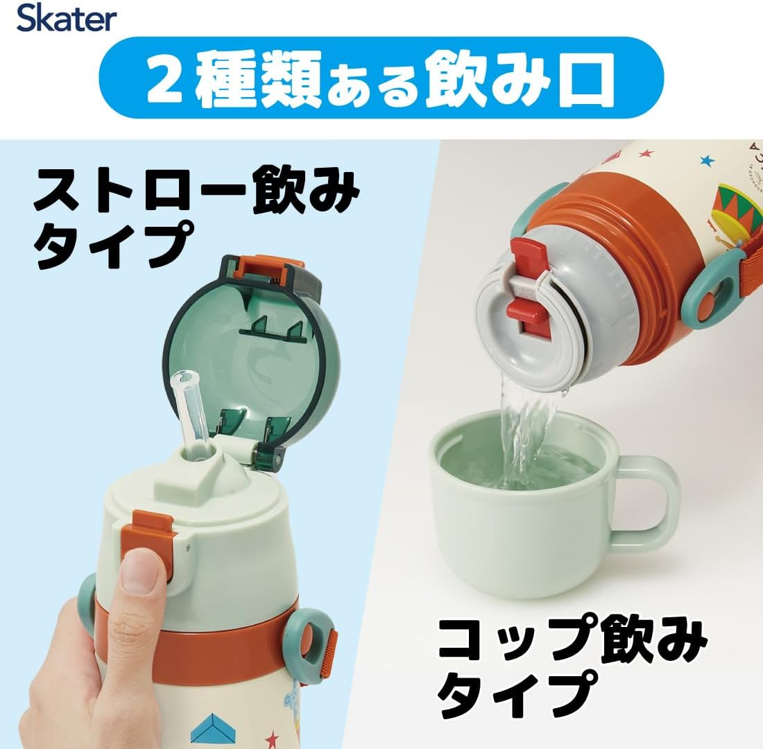 Skater SKCP3-A Children'S Stainless Steel Water Bottle, 2-Way Drinking Straw, 14.1 Fl Oz (410 Ml), Cup Drinking, 11.8 Fl Oz (350 Ml), Tomica and Tom, Tsumupappa, Kid-Friendly Lightweight Type, Small image number 2