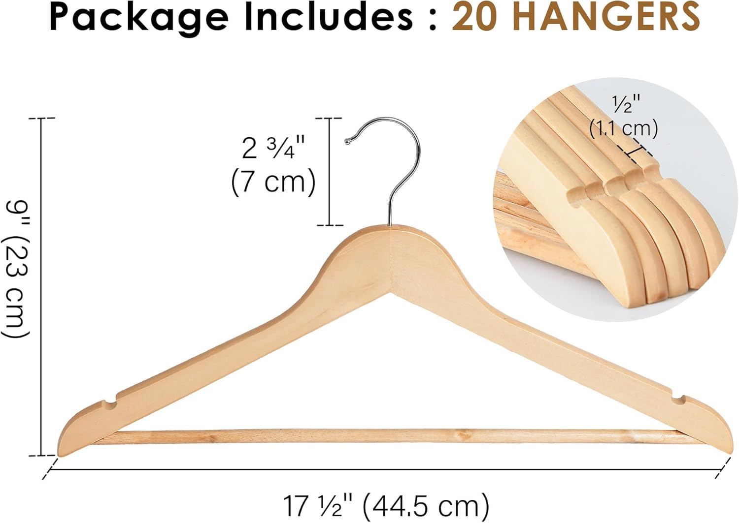 Storageworks Wooden Hangers 20 Pack, Wood Coat Hanger for Coats, Shirts, Jackets, Pants, Suits, Natural Wood Color image number 6