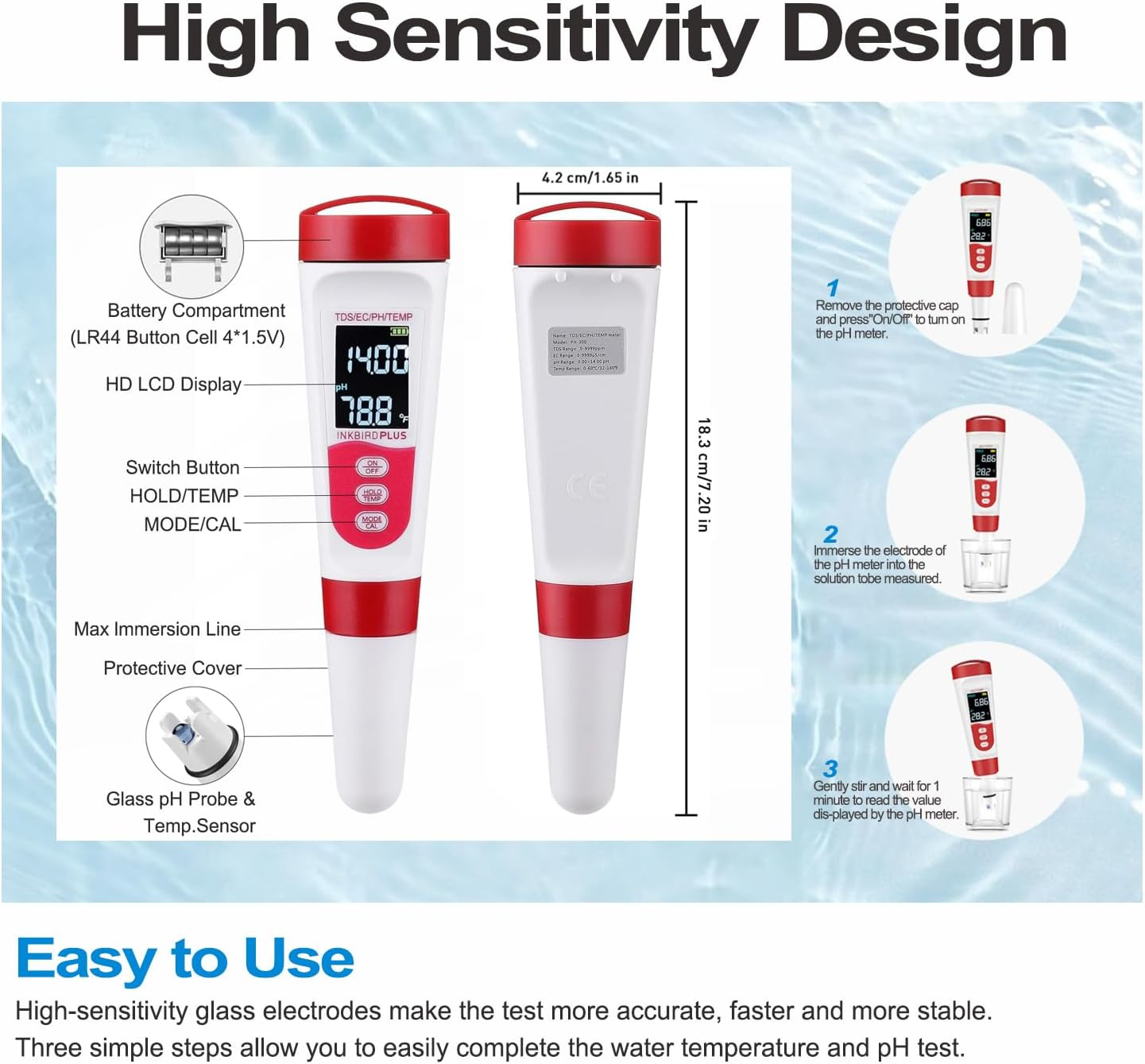 PH Meter, 4 in 1 PH EC TDS Temp Meter for Water Hydroponics, 0.01 High-Accuracy Waterproof Digital Water PH Tester with ATC, Backlight for Household Drinking, Pool, Aquarium, Nutrients Growing, Lab image number 1