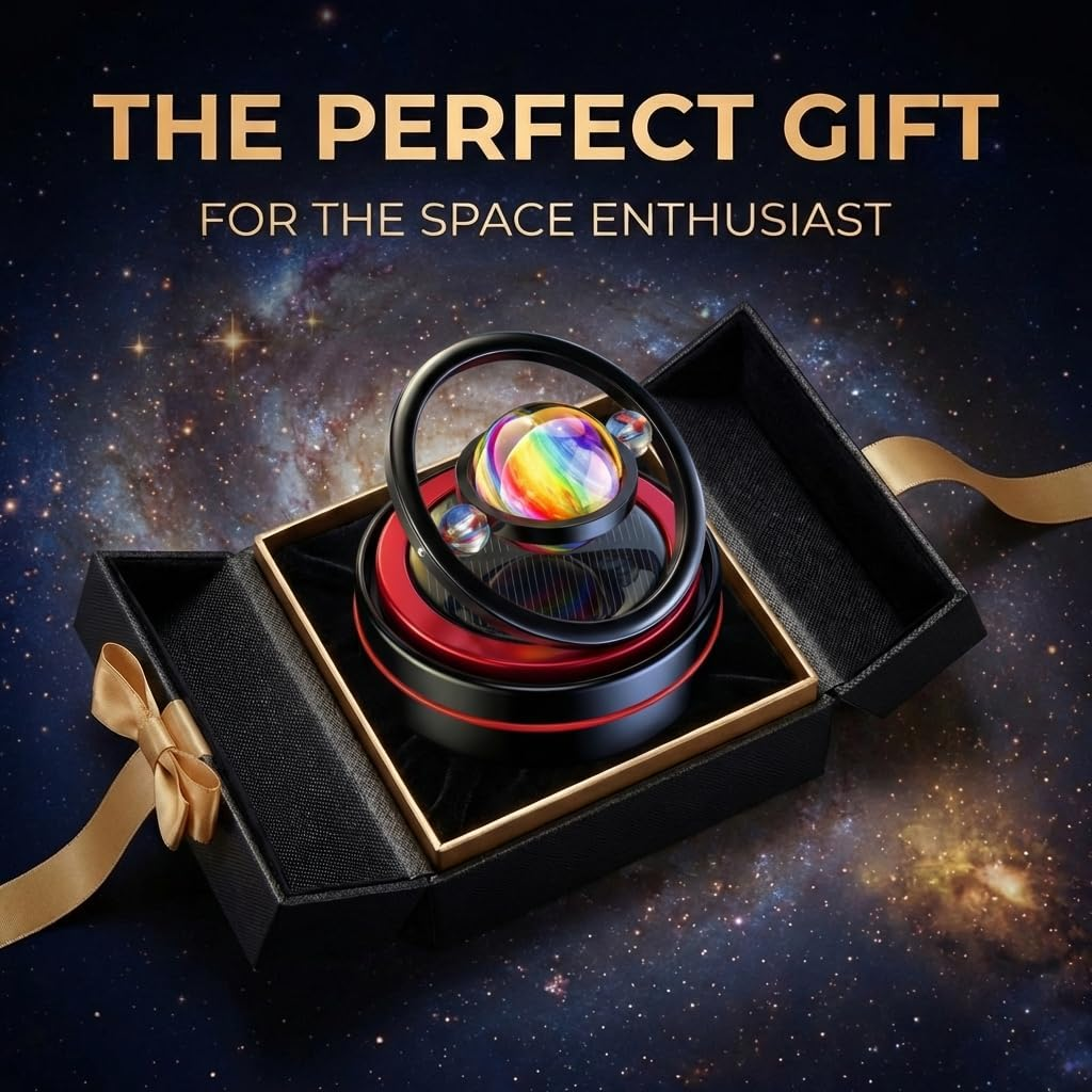 Solar Celestial Fidget Spinner, Lucky Car Decoration, Automatic Sun Powered Home Office & Automotive Accessories, Parents Day Birthday Gift Exchange, Aroma Diffuser Perfume Not Included (Galaxy Red) - Black image number 3