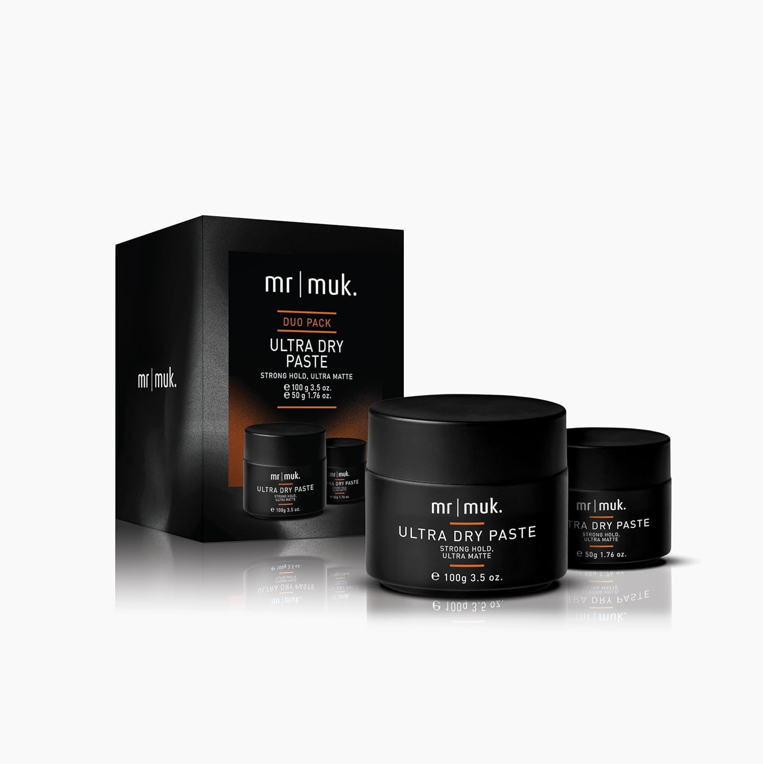 Mr Muk Ultra Dry Paste Duo Pack &ndash; 1 X 100G Full Size + 1 X 50G Travel Strong Hold Hair Styling Paste &ndash; Ultra Matte Finish, Volumising Texture, Water Soluble, Non-Greasy Styling for Men image number 1