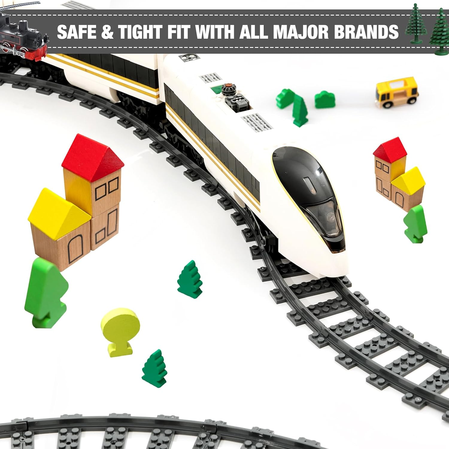 Mannidoo Classic City Train Tracks, 72 Pieces Railroad Tracks with 24 Flexible Tracks, 24 Curved Tracks and 24 Straight Tracks, Train Expansion Accessories Compatible with All Major Brands Track image number 2