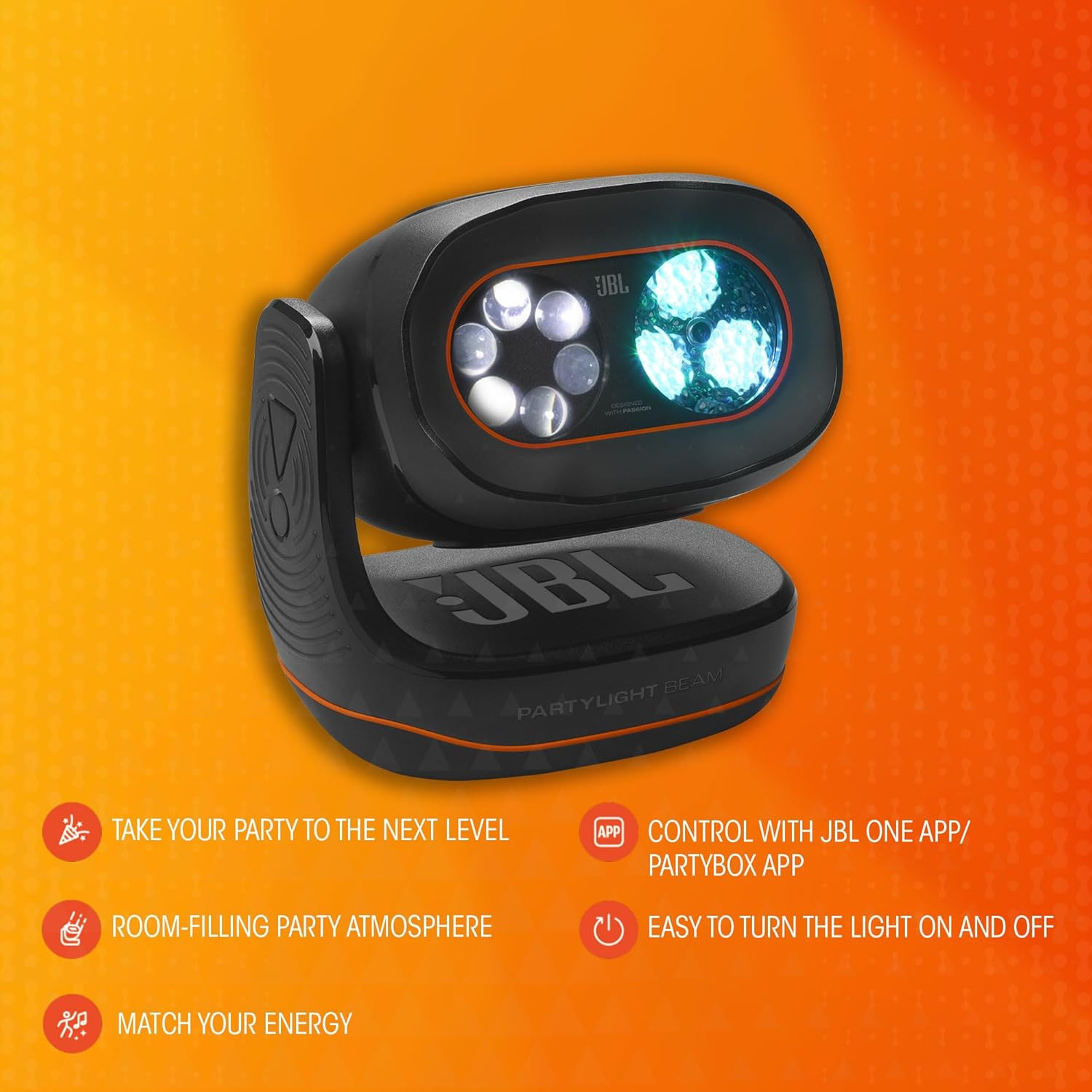JBL Partylight Beam, Take Your Party to the Next Level, Room-Filling Party Atmosphere, Choreographed Lightshow, Built-In Mic with a Music Detection Algorithm, Match Your Energy, Black image number 6