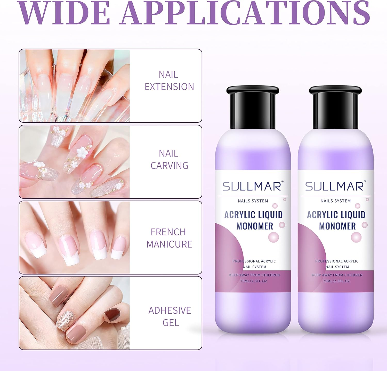 SULLMAR Acrylic Monomer Liquid 2Pcs X 75Ml Acrylic Monomer Liquid 5Oz Nail Acrylic Liquid Nail Tips for Acrylic Nails Professional Nail Monomer Liquid Odorless Monomer 2.5Oz/75Mlx2Pcs image number 2