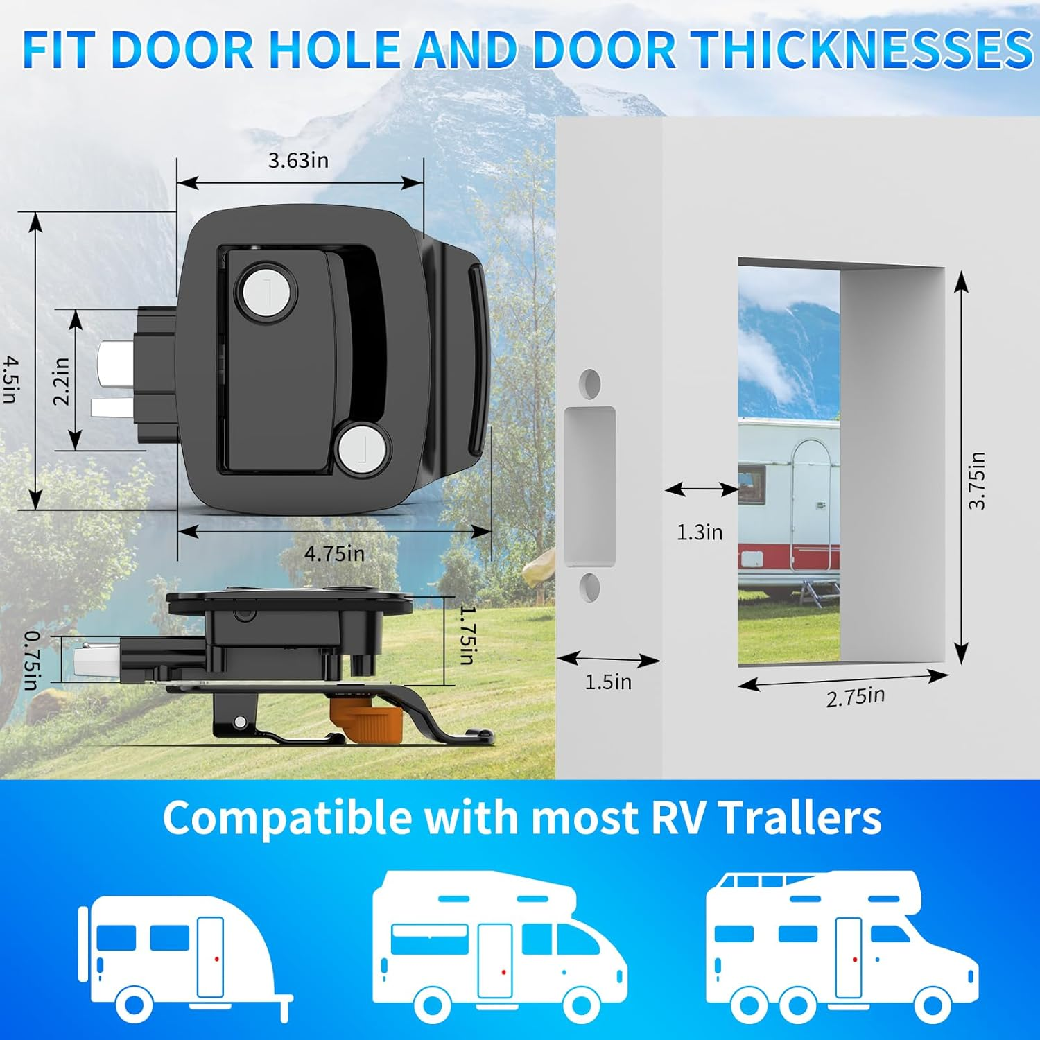 RV Door Lock Replacement, Aluminum Alloy Upgraded Lighter RV Door Latch with Paddle Deadbolt & 4 Keys, 100% Metal Camper Door Locks, RV Entry Door Lock for Travel Trailers Cargo Hauler, Black image number 2
