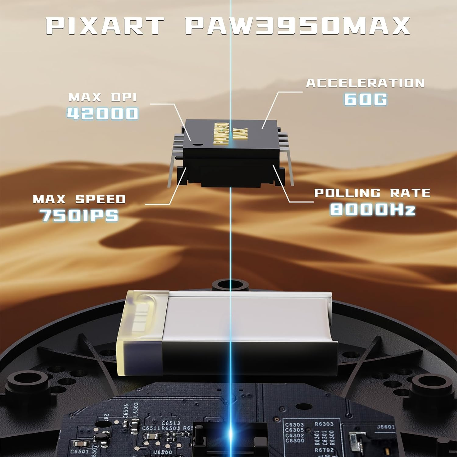 ATTACK SHARK V5 Wireless Gaming Mouse 55G Ultra-Lightweight PAW3950MAX 42K DPI Sensor 8000Hz Polling Rate Tri-Mode-Bluetooth/2.4Ghz/Wired Mice with Coiled Cable for Large Hand-White&Tape - White image number 4