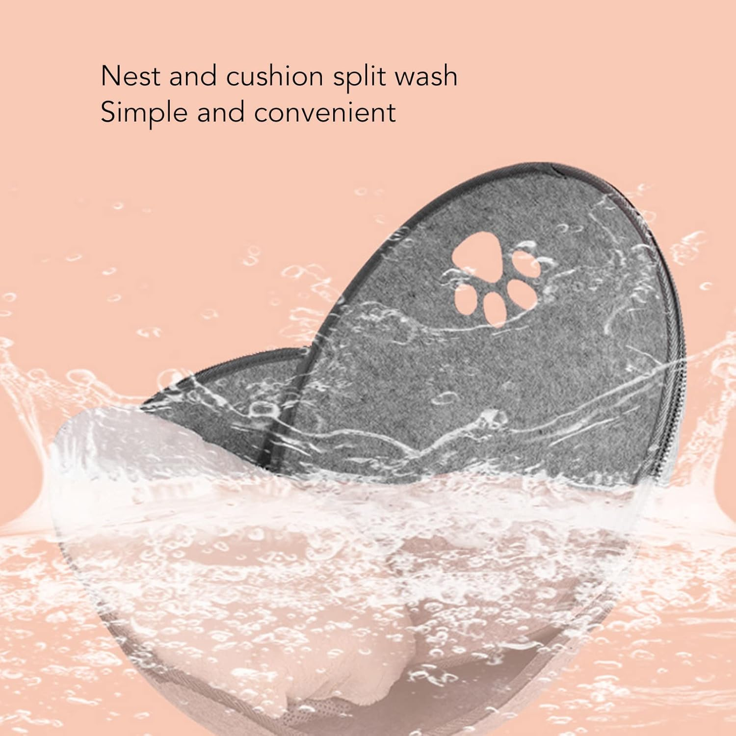 Felt Cat Bed Cave,Cat Cave Bed Detachable Washable Semi Enclosed Felt Kitten Hideout Bed with Cushion for All Seasons image number 4