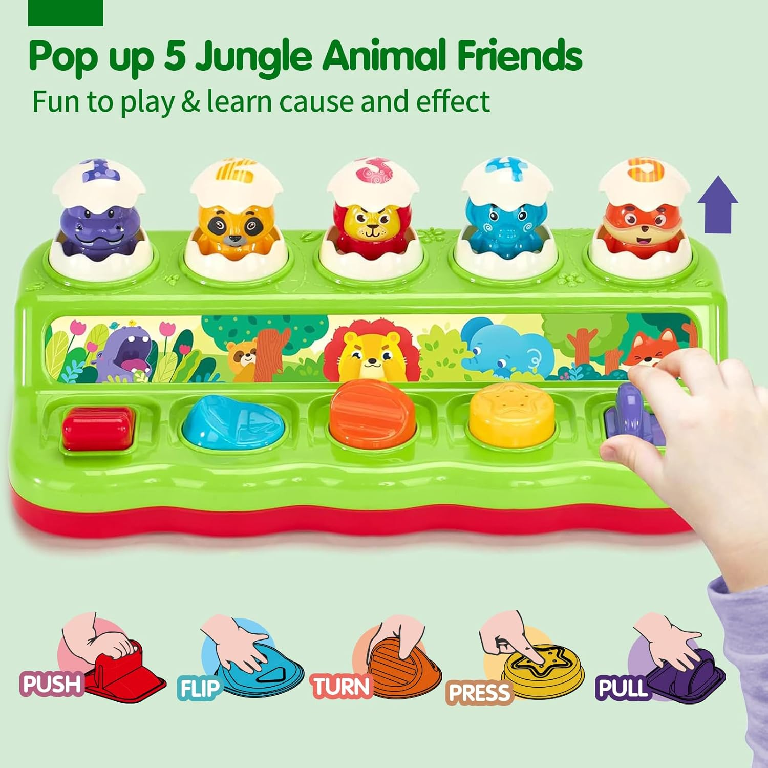 1 2 Year Old Toys for Boys Girls Birthday Gift, Pop up Baby Toys 6-12-18 Months, Learning Educational Montessori Toy for Toddlers, Musical Animal Eggs Toy with Music & Light, Kids Toys 1 Year