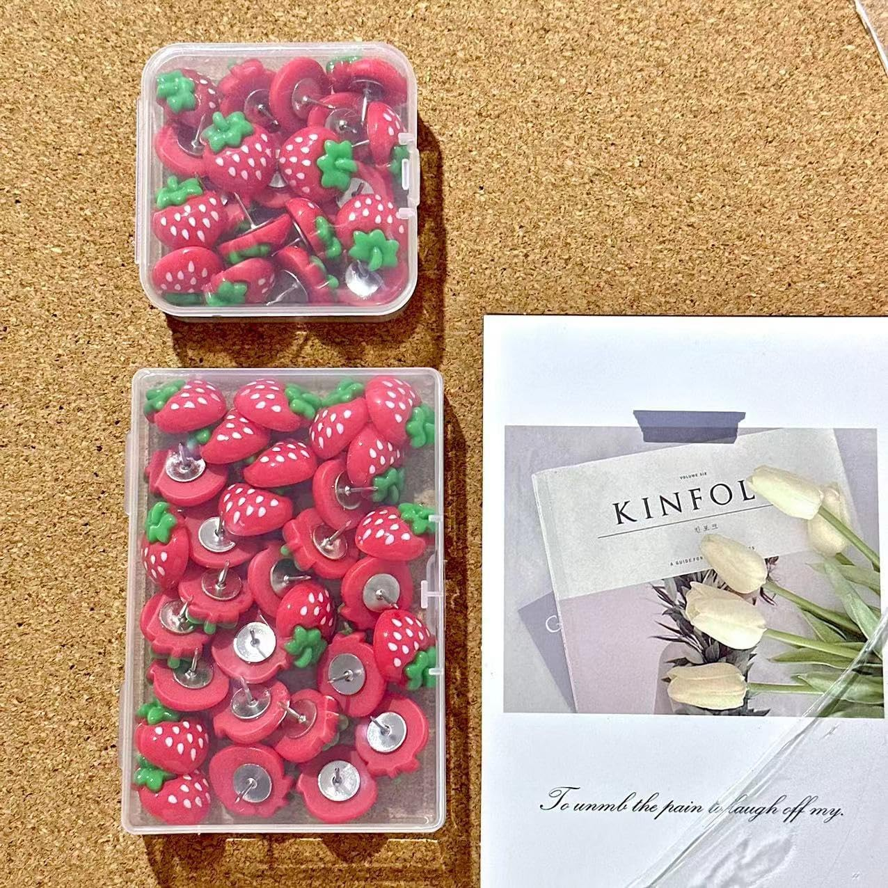 Liangang 30Pcs Strawberry Push Pins for Cork Board - Decorative Thumb Tacks for Photo Wall, Feature Wall, Map, Bulletin Board, Office or Home(30Pcs Strawberry) image number 5