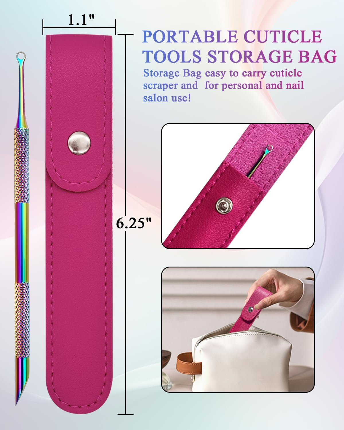 Dual Ended Cuticle Remover, Pre-Treatment Cuticle Pusher with Loop Cuticle Pusher Removing, Stainless Steel Cuticle Nail Tool with 100#/240# Grit Nail Files and 1P Storage Bags, for Salon & Home Use image number 5