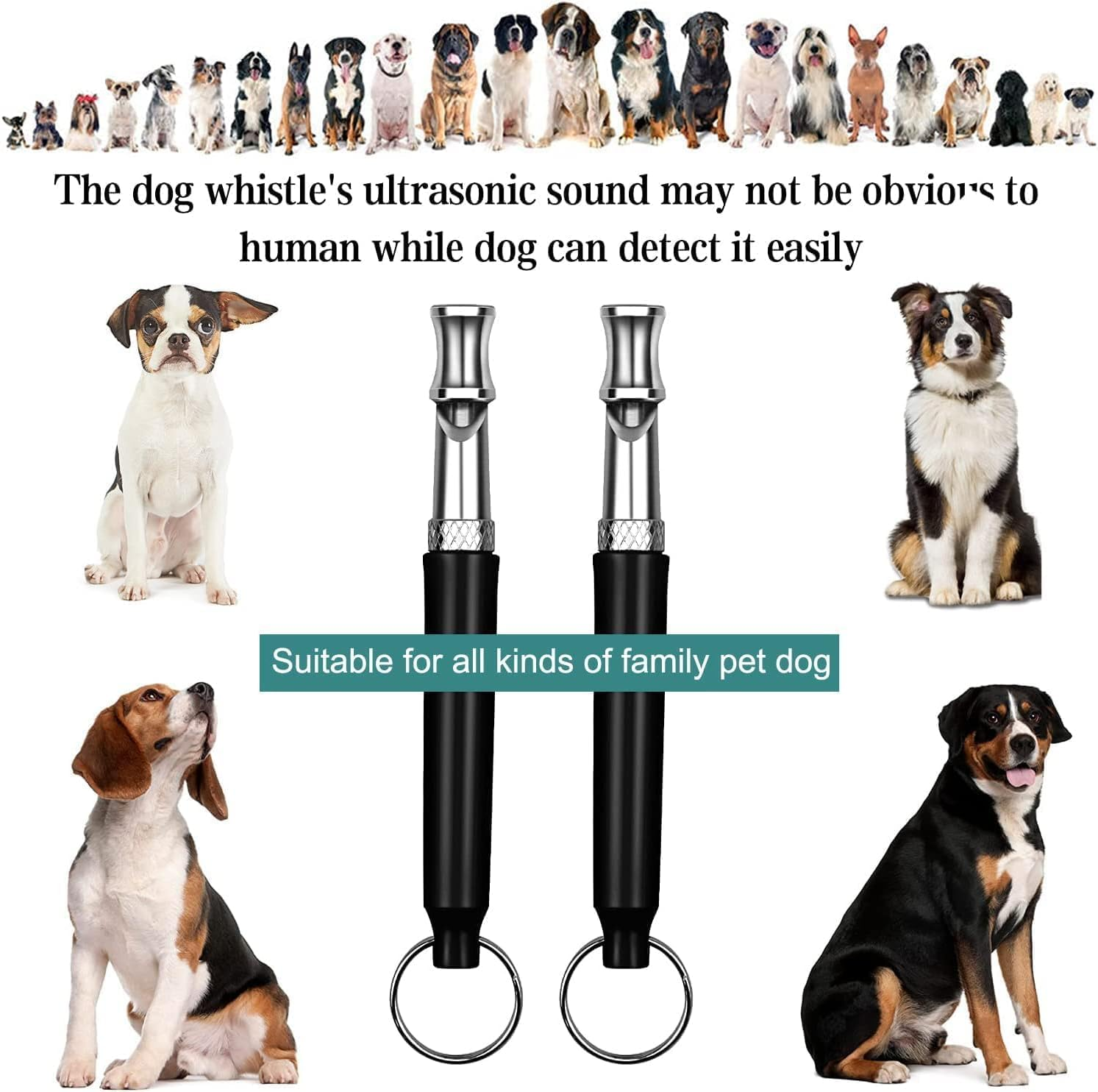 Dog Whistle, 2-Pack Professional Ultrasonic Dog Whistle to Stop Barking, Recall Training, Ultrasonic Silent Dog Whistle Training to Stop Barking Control Devices for Neighbors Dog (Black, 2 PCS) image number 2