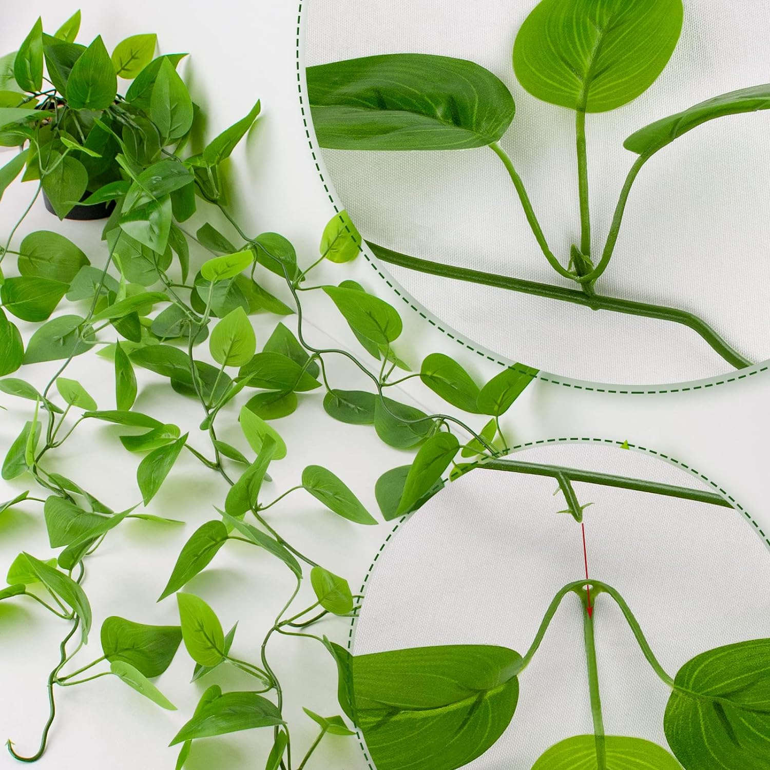 LOYWREE Small Fake Hanging Plant Artificial Potted Plants for Indoor Outdoor Aesthetic - 39In Realistic Faux Hanging Pothos with Ivy Vine for Shelf Decor in Home Office Gardens Greenery (Black Pot) image number 6