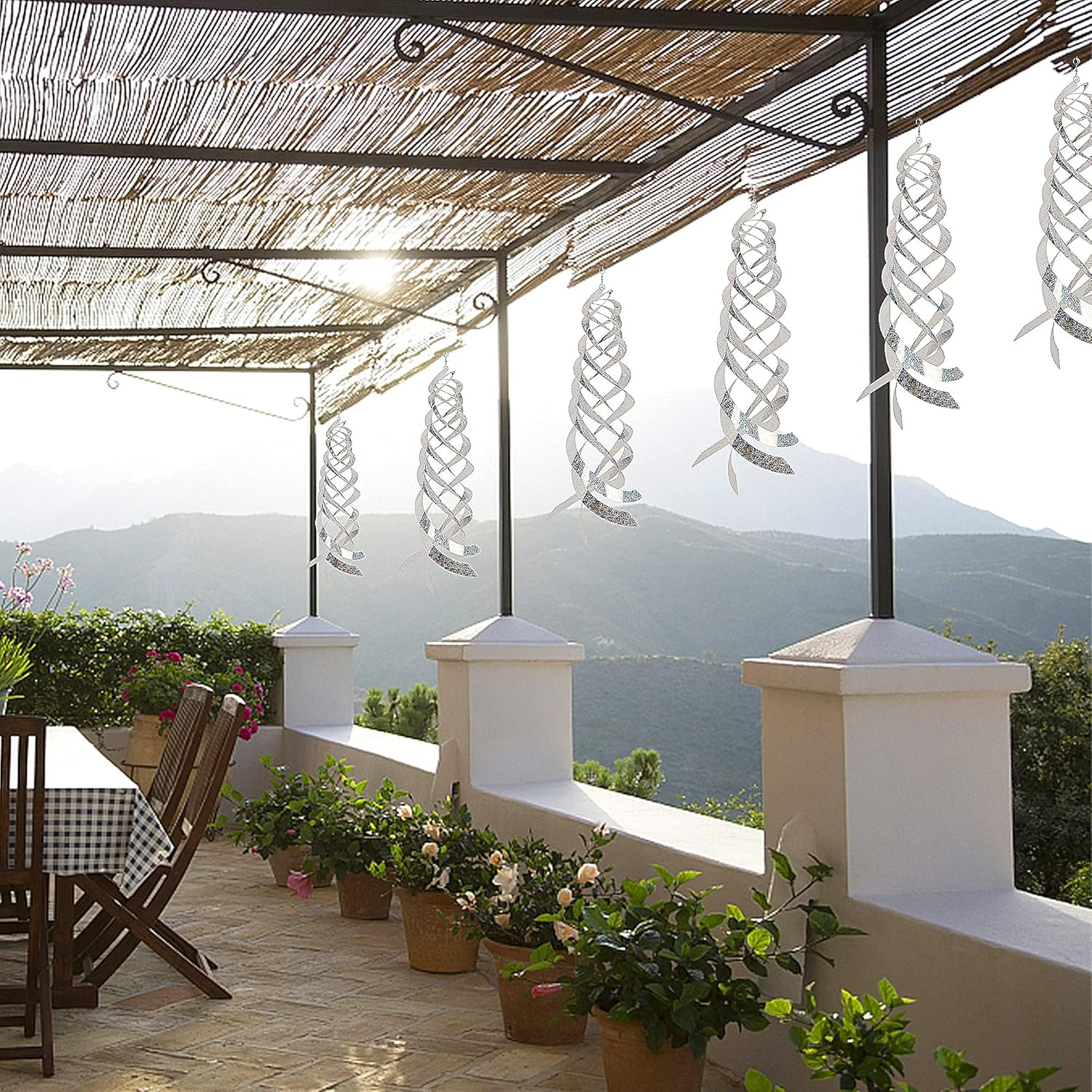 Hausse Bird Repellent Spiral Reflectors Silver Mylar Spinner, Hanging Reflective Bird Deterrent Device, Garden Decorative Scare Birds Away, like Woodpeckers, Pigeons and Geese, 6 Pack image number 5